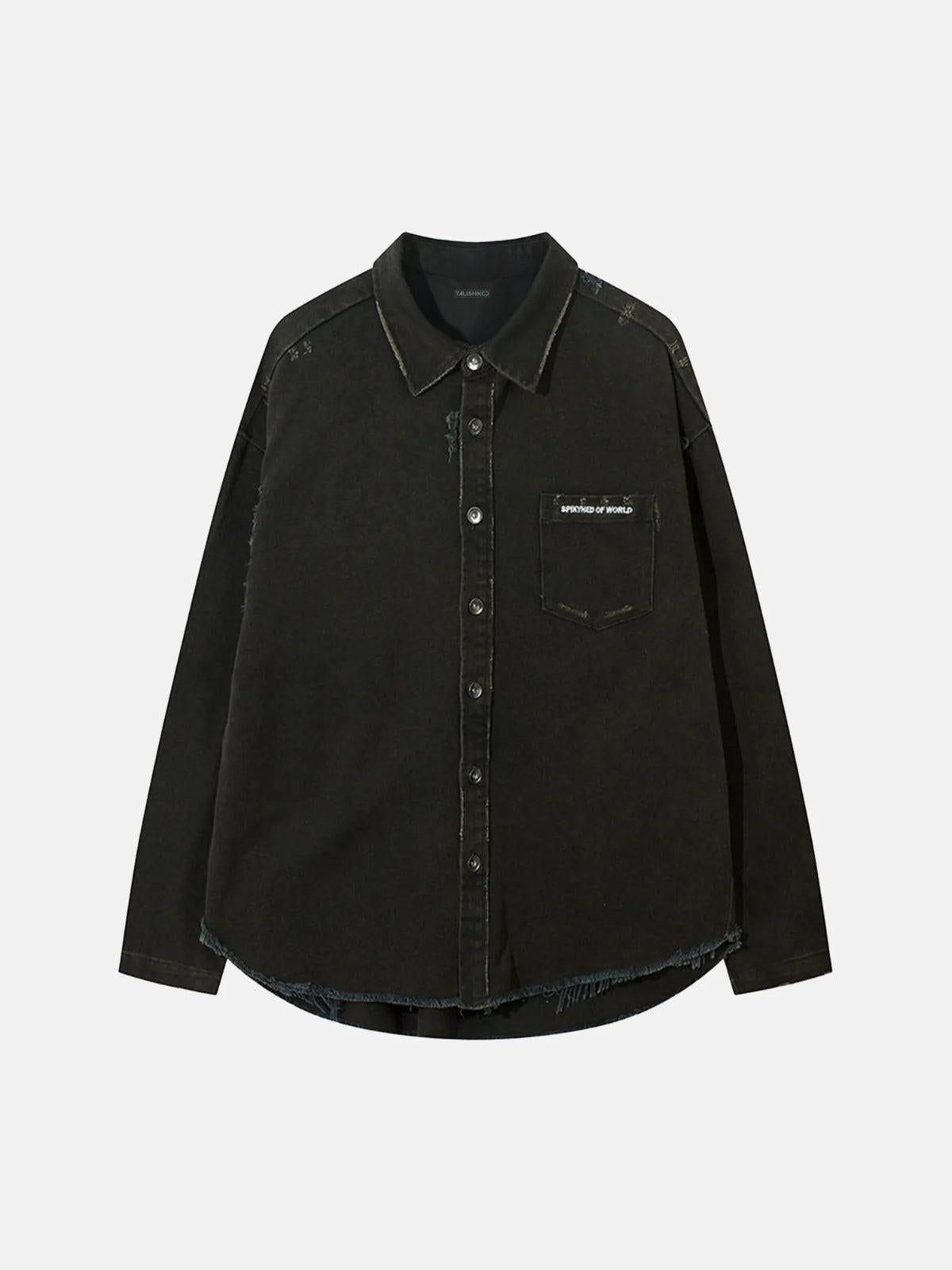 TALISHKO American Retro Raw Edge Cross Long Sleeve Shirt