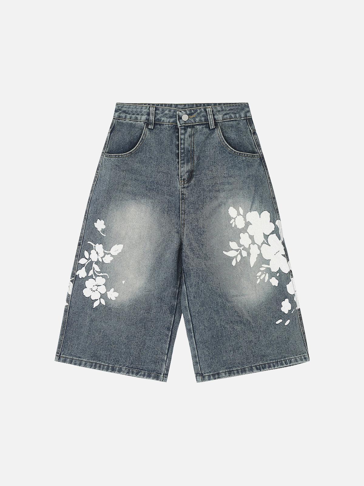 TALISHKO Floral Print Denim Shorts