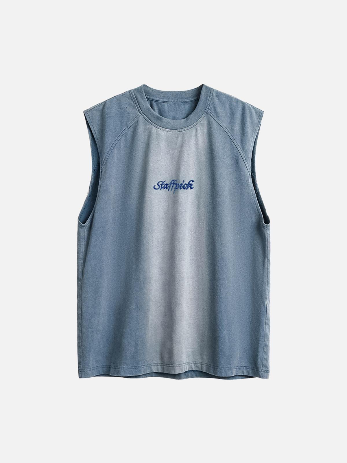 TALISHKO Distressed Washed Embroidered Gradient Vest