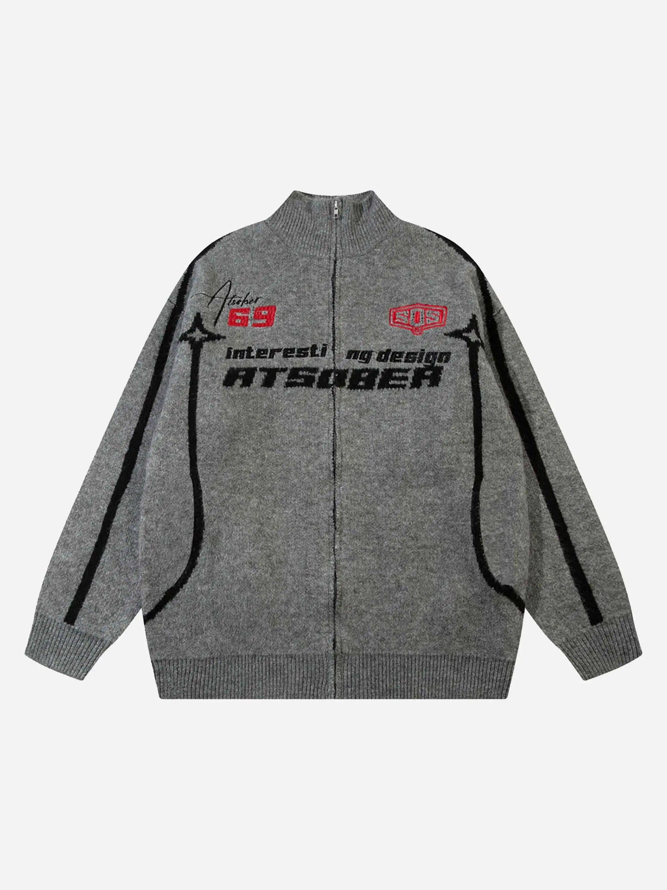 TALISHKO Contrast Color Racing Zip-Up Cardigan