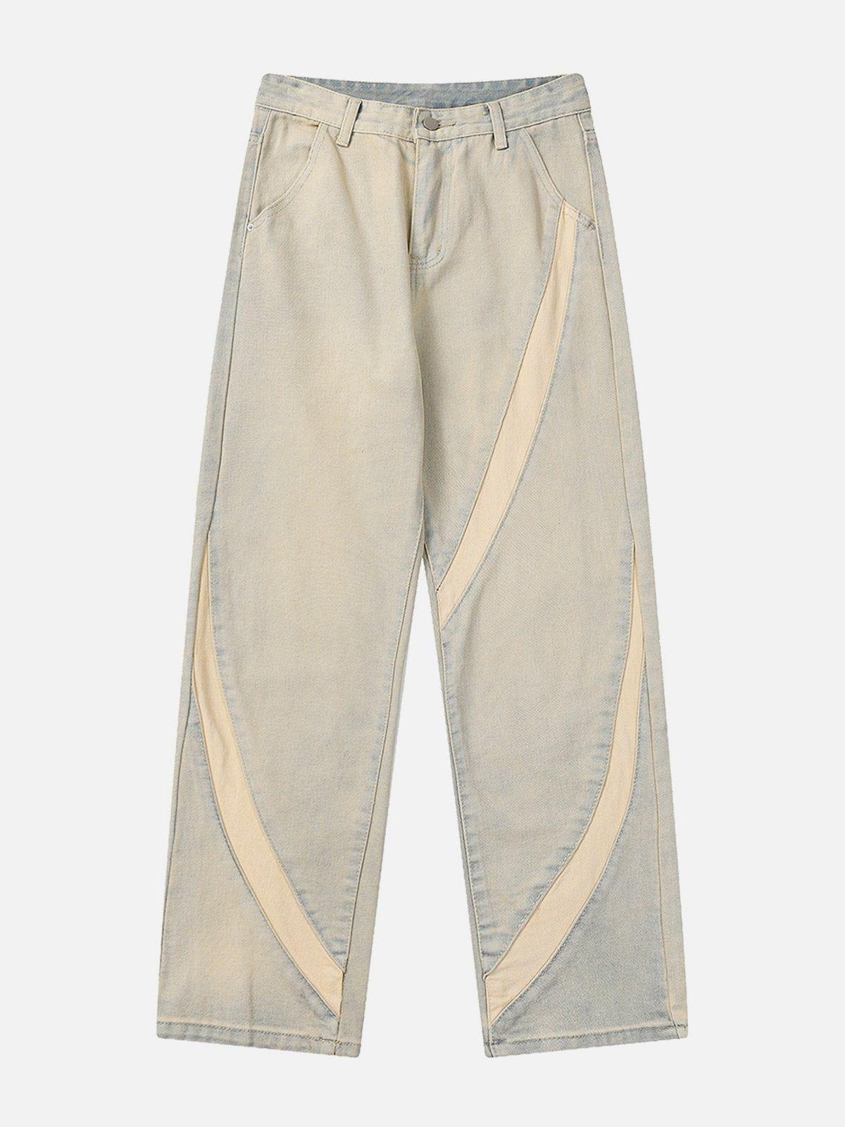 TALISHKO Cambered Patchwork Straight-Leg Jeans