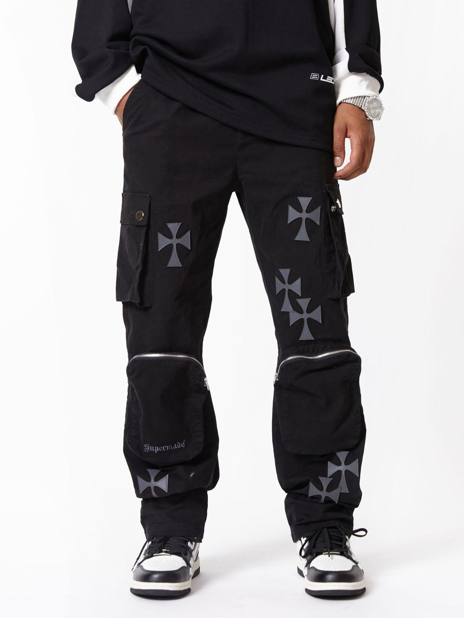 TALISHKO Cross Printed Multi-Pocket Casual Pants