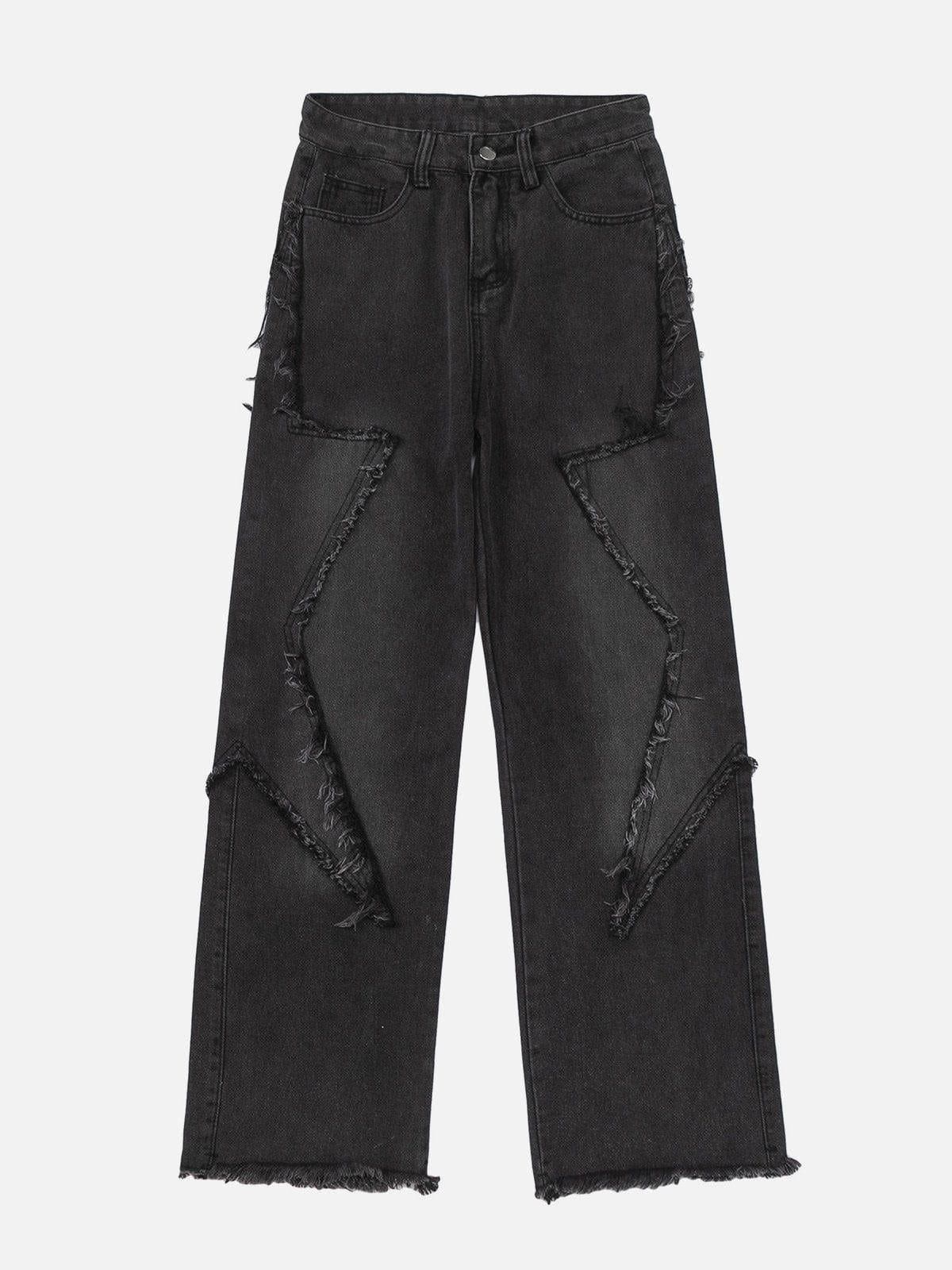 TALISHKO Star Symmetrical Raw Edge Splicing Jeans
