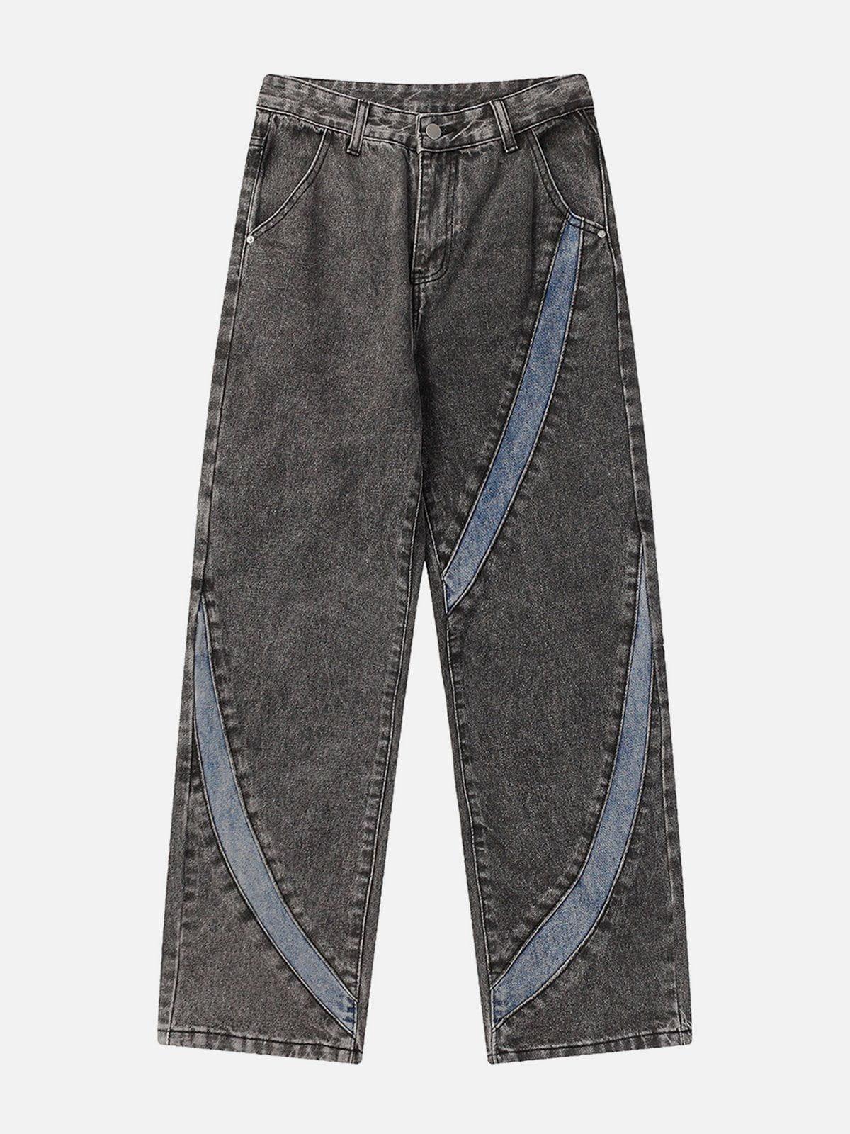 TALISHKO Cambered Patchwork Straight-Leg Jeans