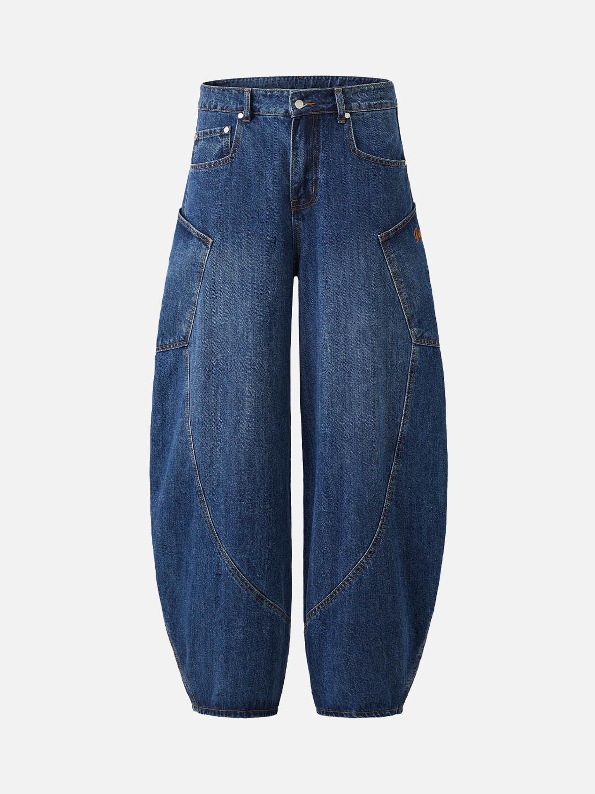 TALISHKO Embroidered Barrel Leg Jeans