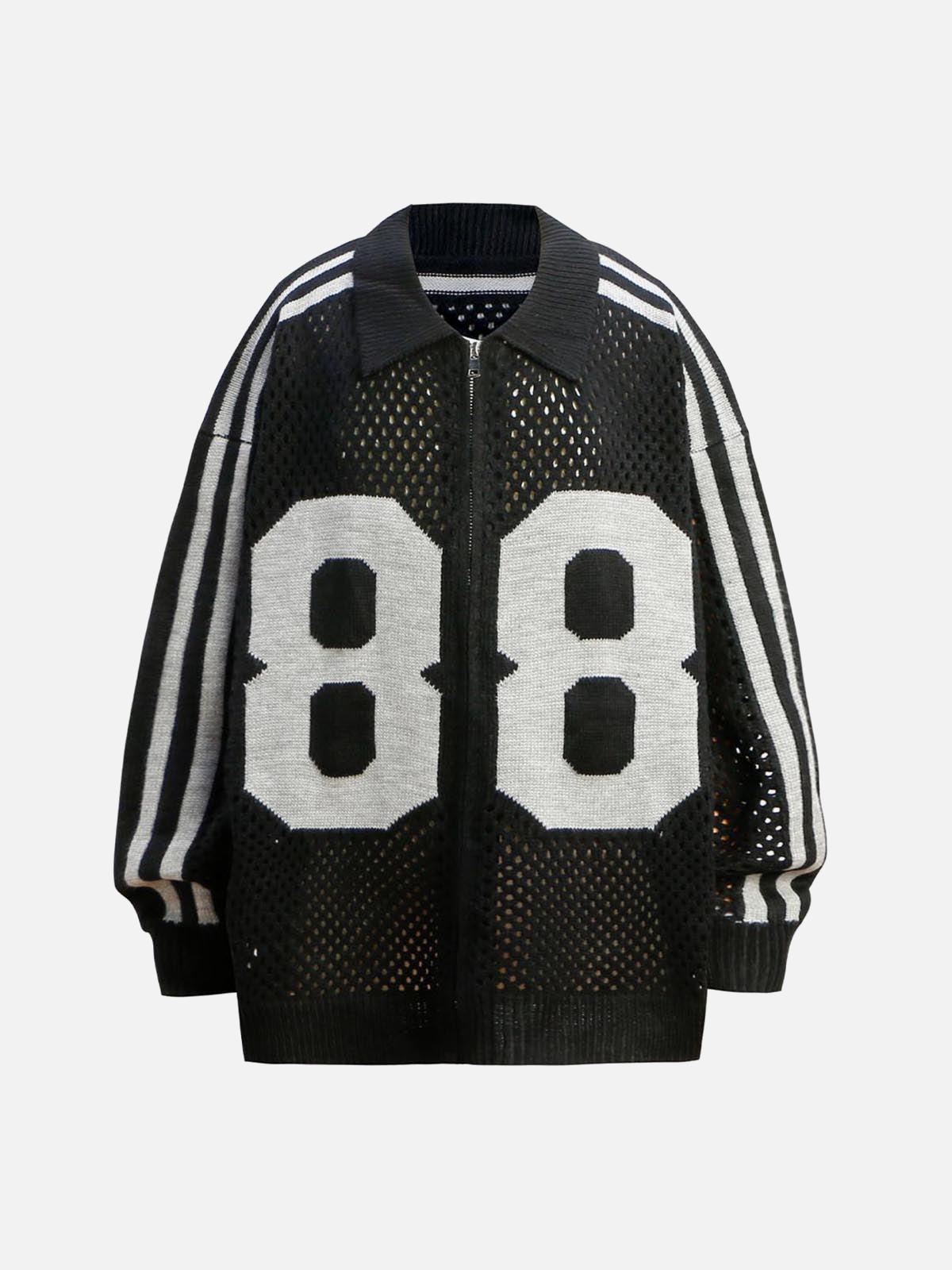 TALISHKO Jacquard Mesh Knit Zipper Polo Sweater