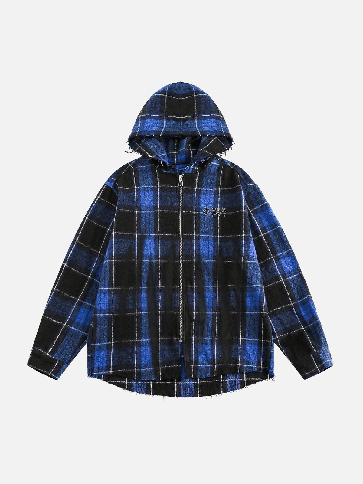 TALISHKO Plaid Brushed Cardigan Hooded Shirt