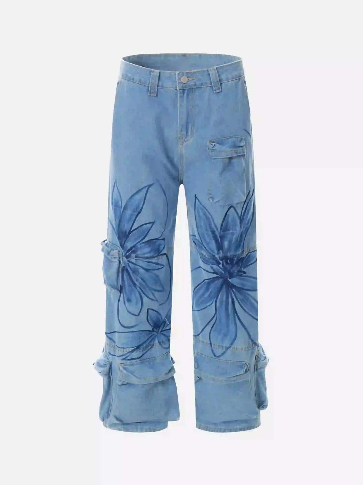 TALISHKO Street Hand-Painted Graffiti Wide-Leg Jeans