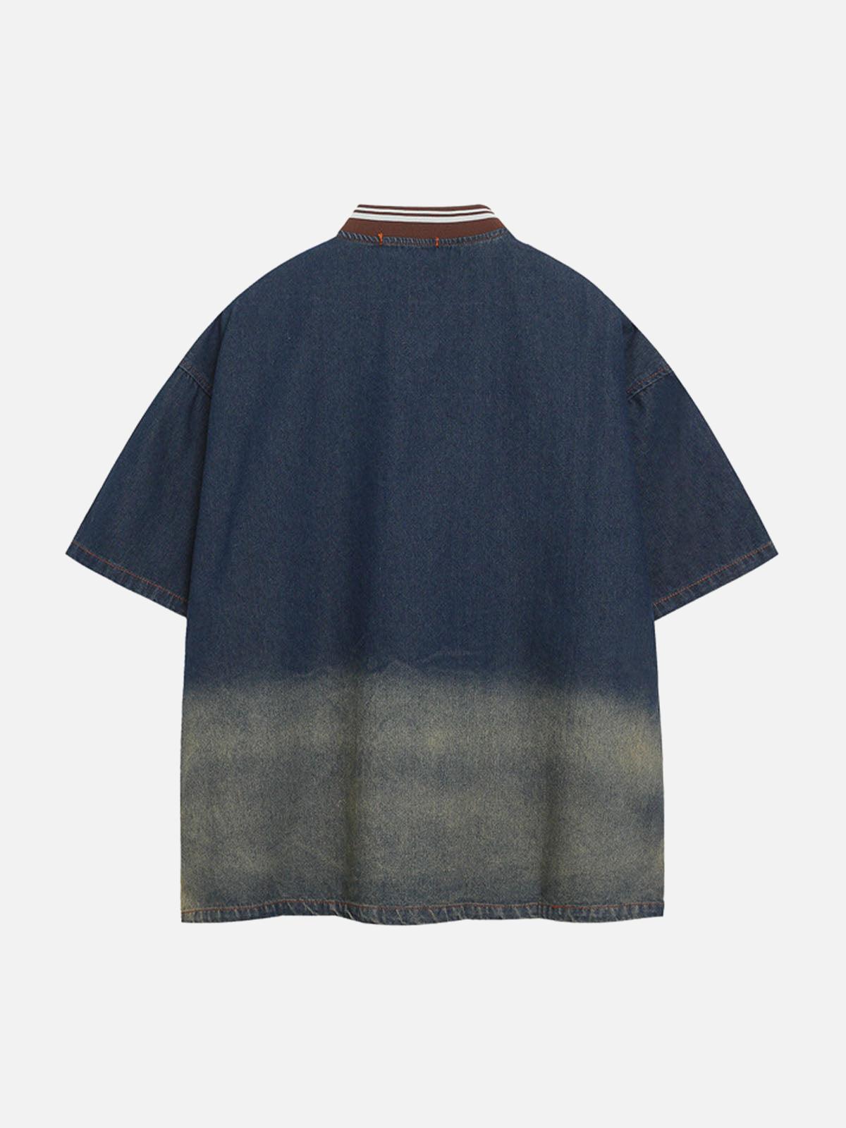 TALISHKO Vintage Distressed Washed Gradient Denim T-Shirt