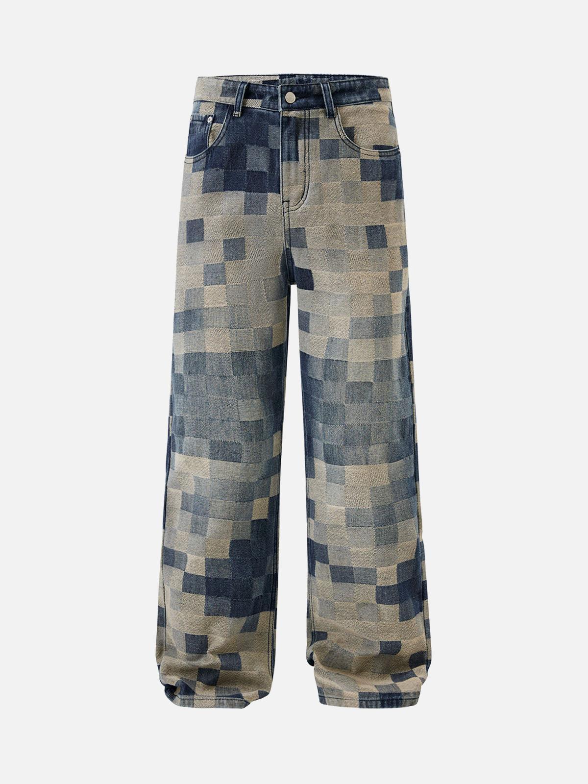 TALISHKO Checkerboard Jacquard Wide Leg Jeans