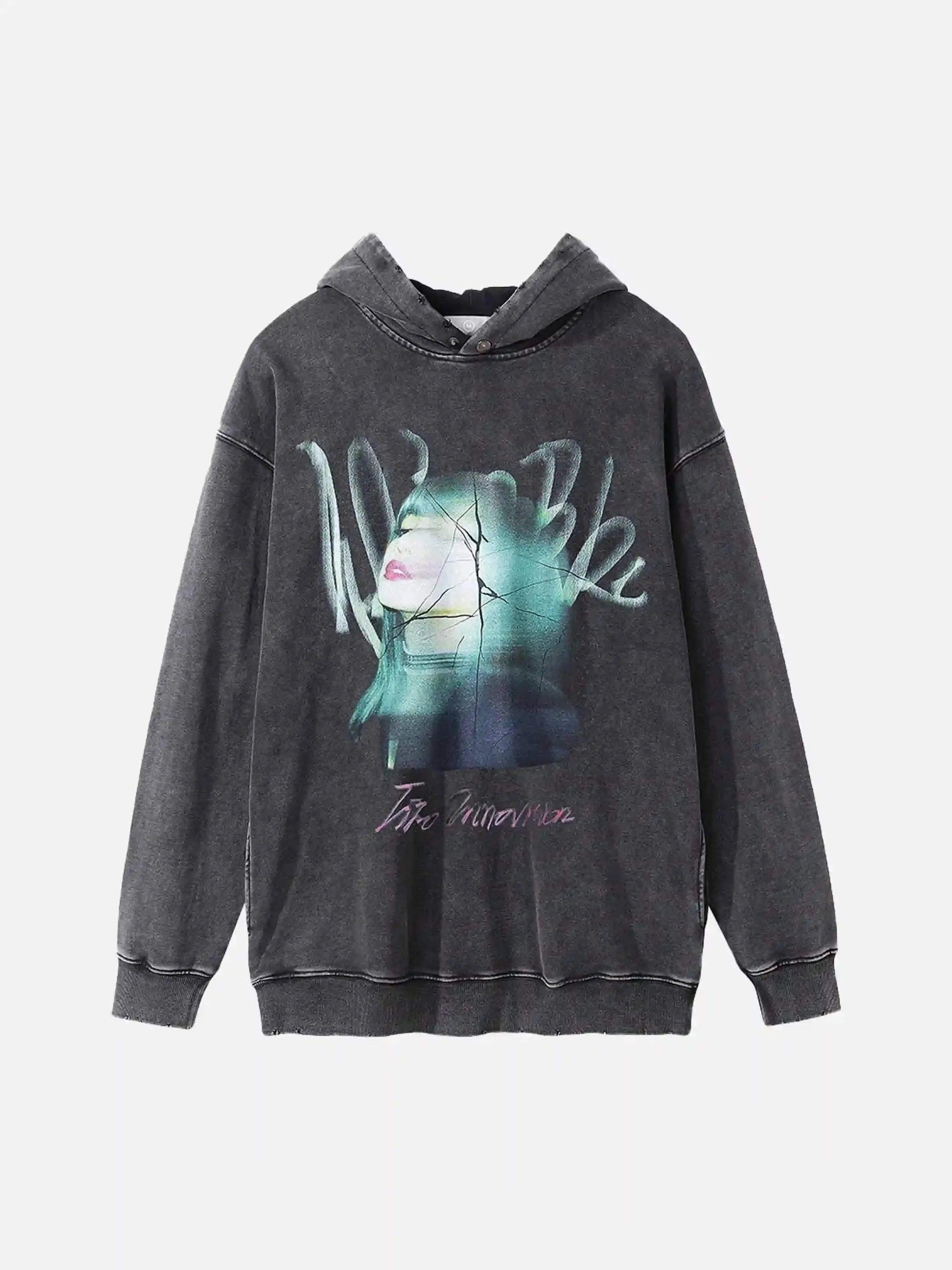TALISHKO Character Portrait Old Hip-Hop Loose Worn Hoodie
