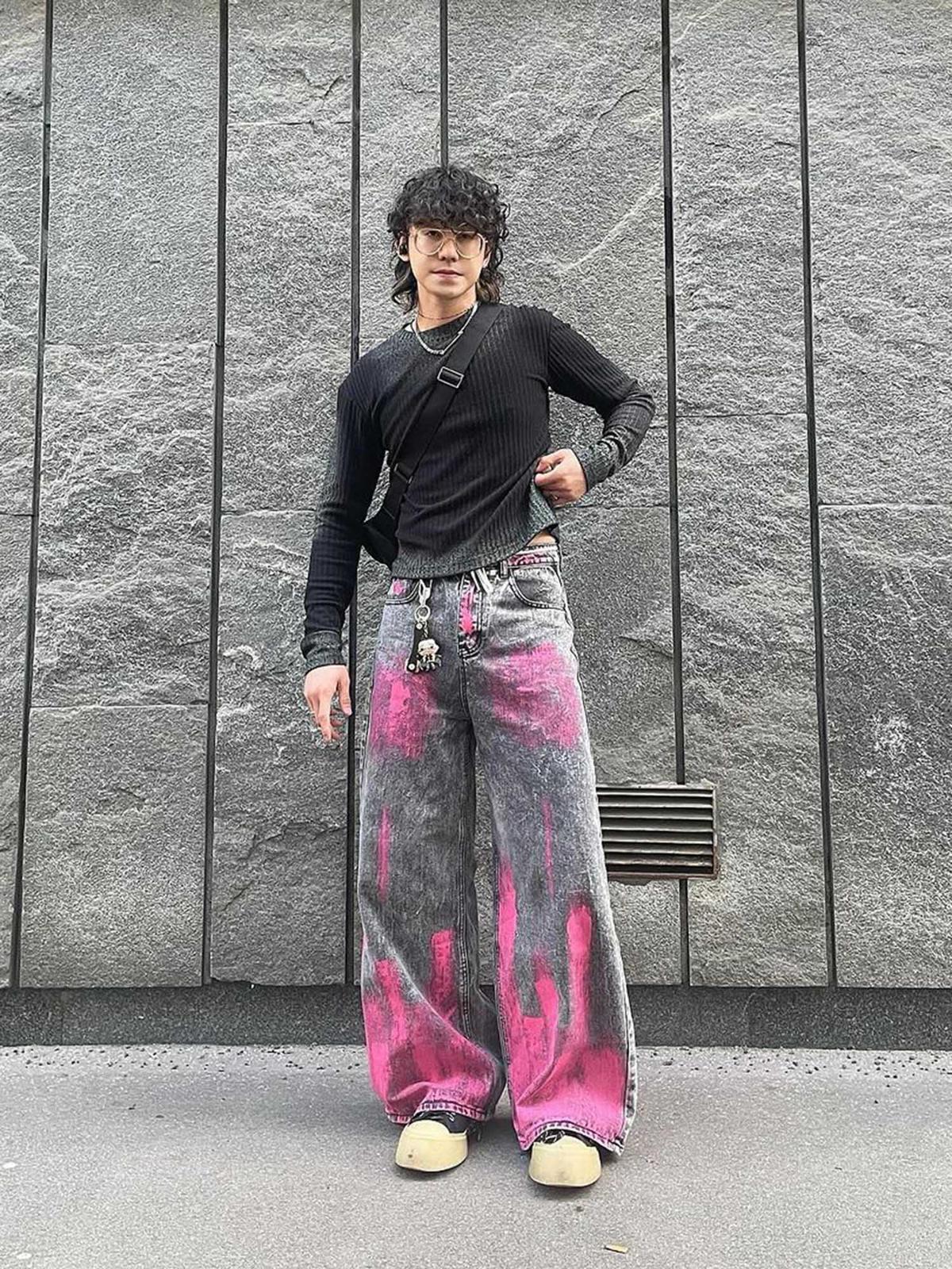 TALISHKO Graffiti Distressed Washed Baggy Jeans