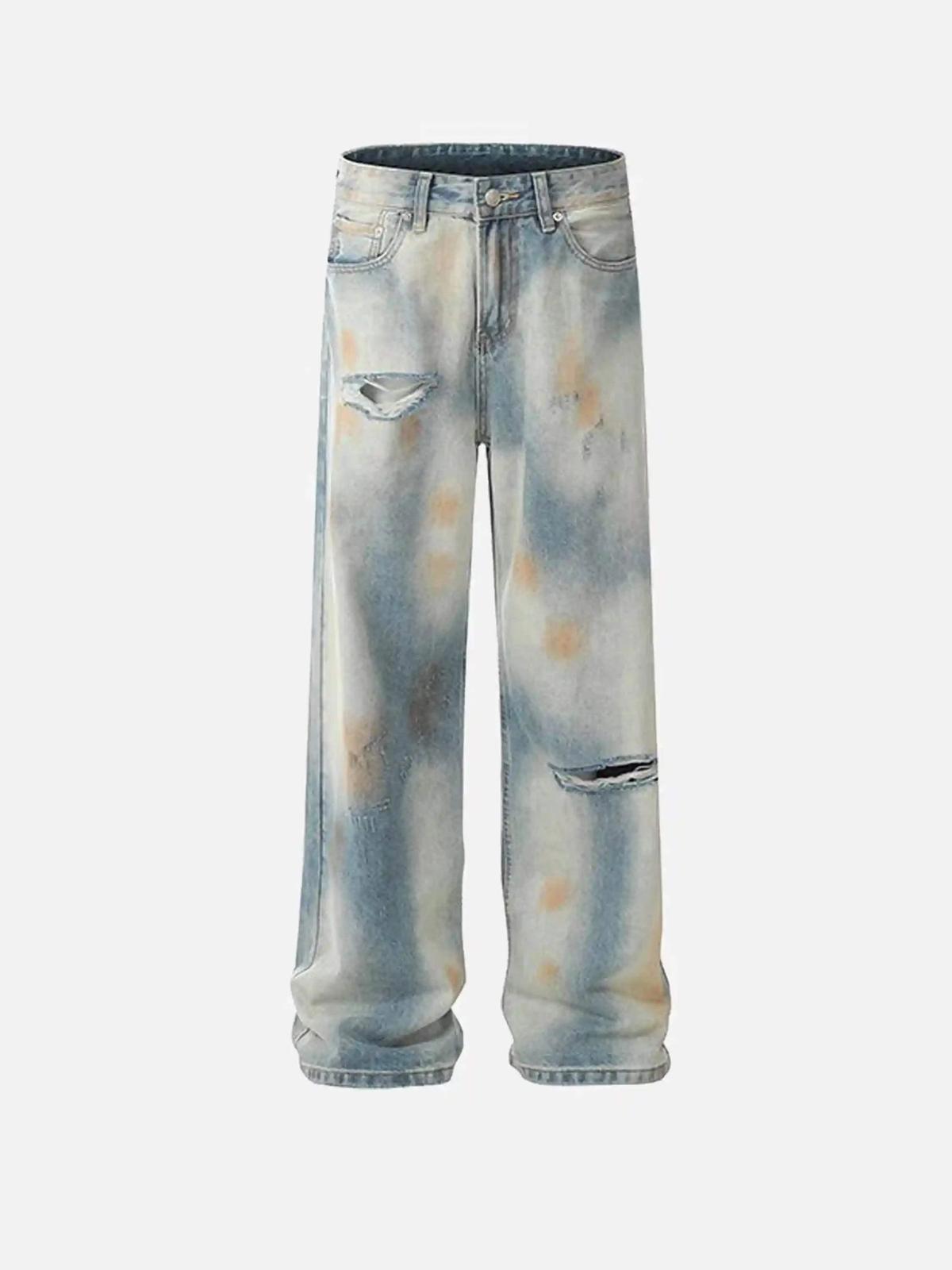 TALISHKO Street Distressed Industrial Style Straight Jeans