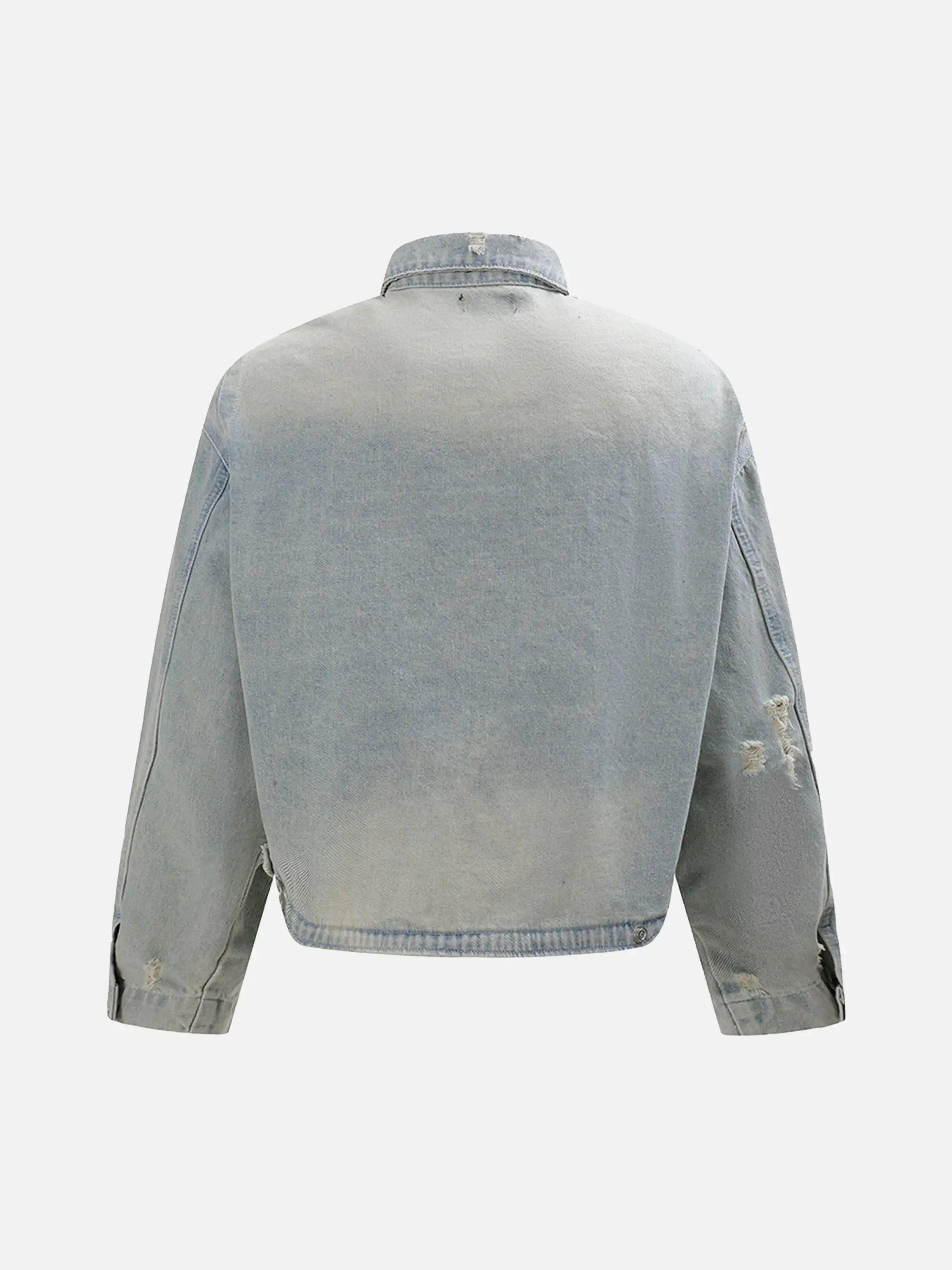TALISHKO Distressed Frayed Lapel Denim Jacket