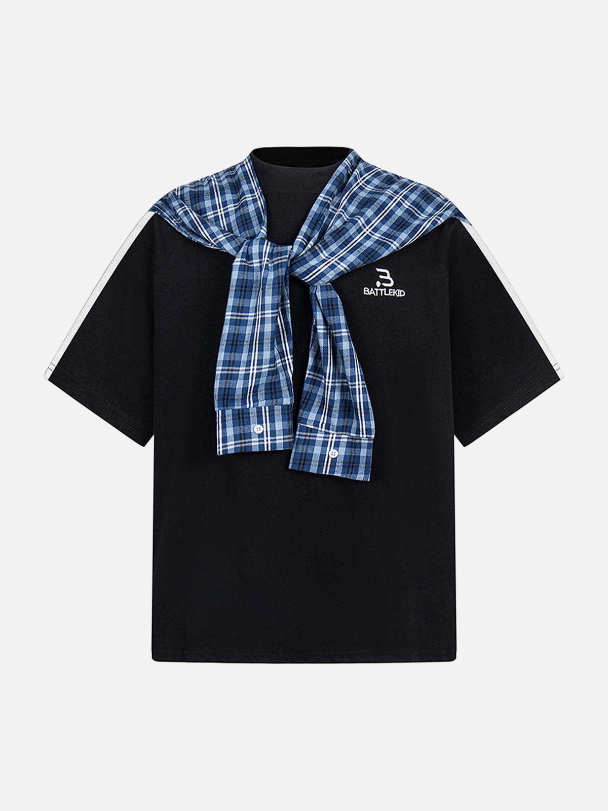 TALISHKO Plaid Patch Knotted Scarf T-Shirt