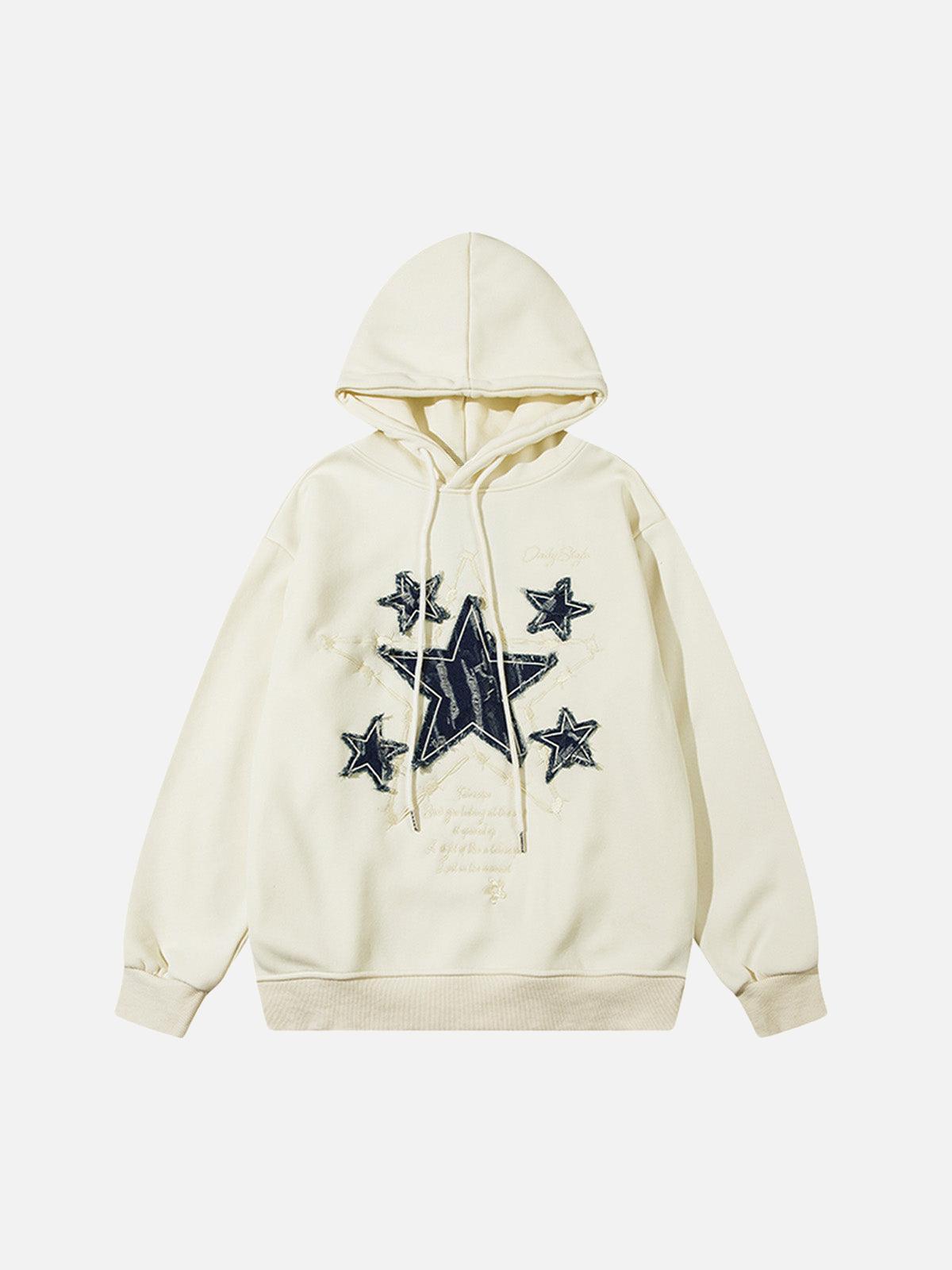 TALISHKO Star Patch Embroidered Hooded Fleece Sweatshirt