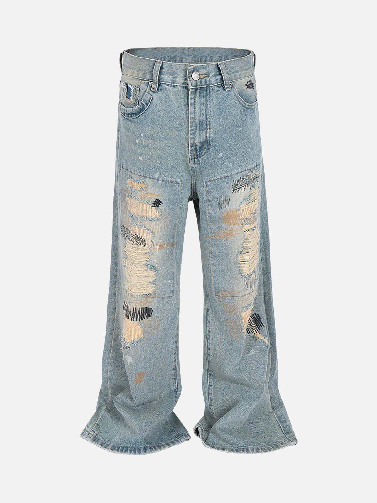 TALISHKO Ripped Distressed Baggy Flare Jeans