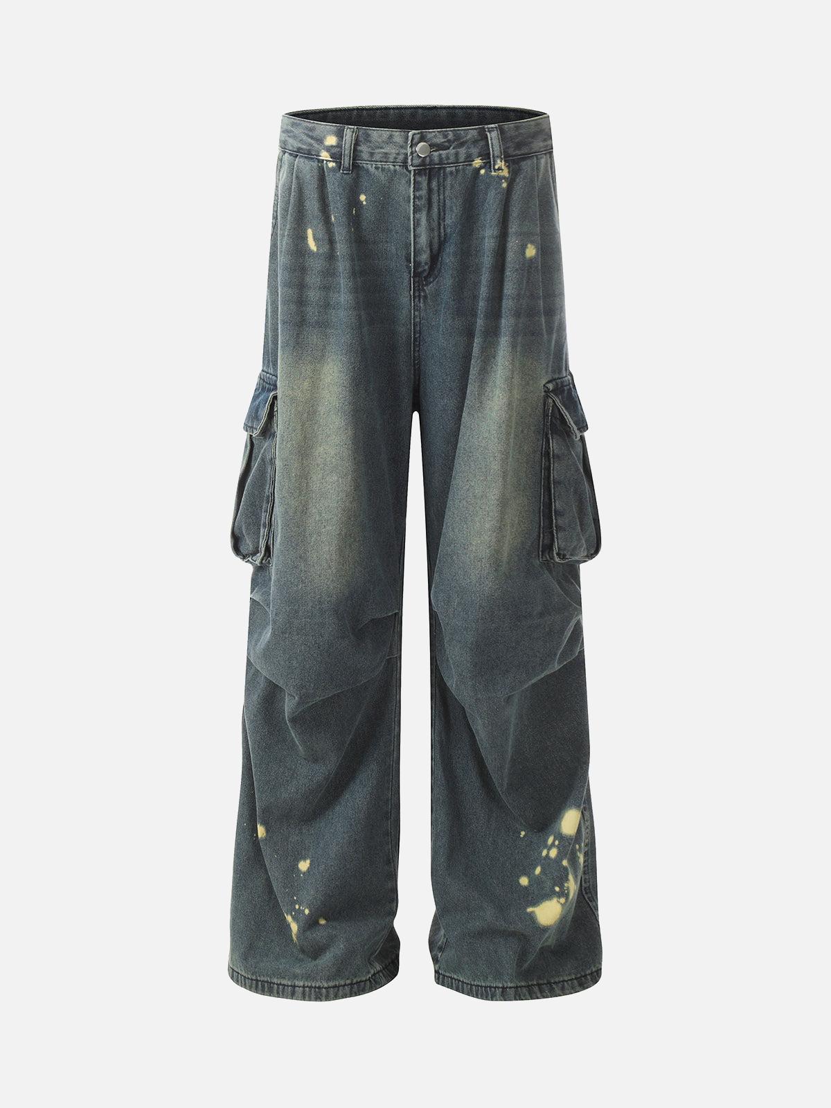 TALISHKO Spray-Painted Reverse Pleated Cargo Jeans