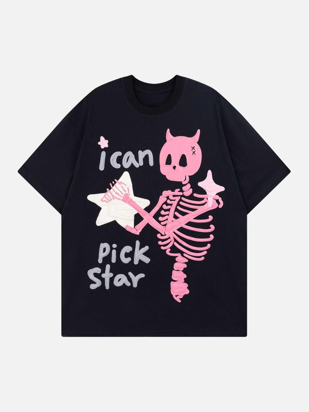TALISHKO Made Retro Skull Letter Foam T-Shirt