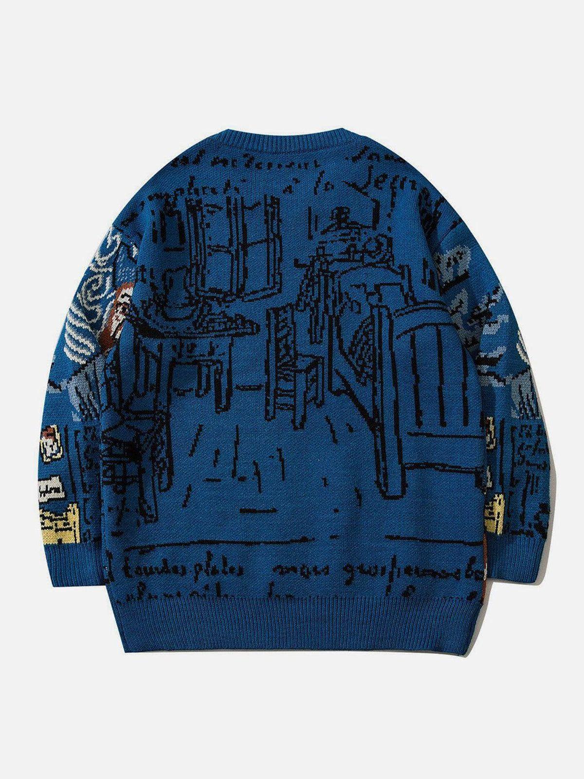 TALISHKO Van Gogh Oil Painting Knit Sweater