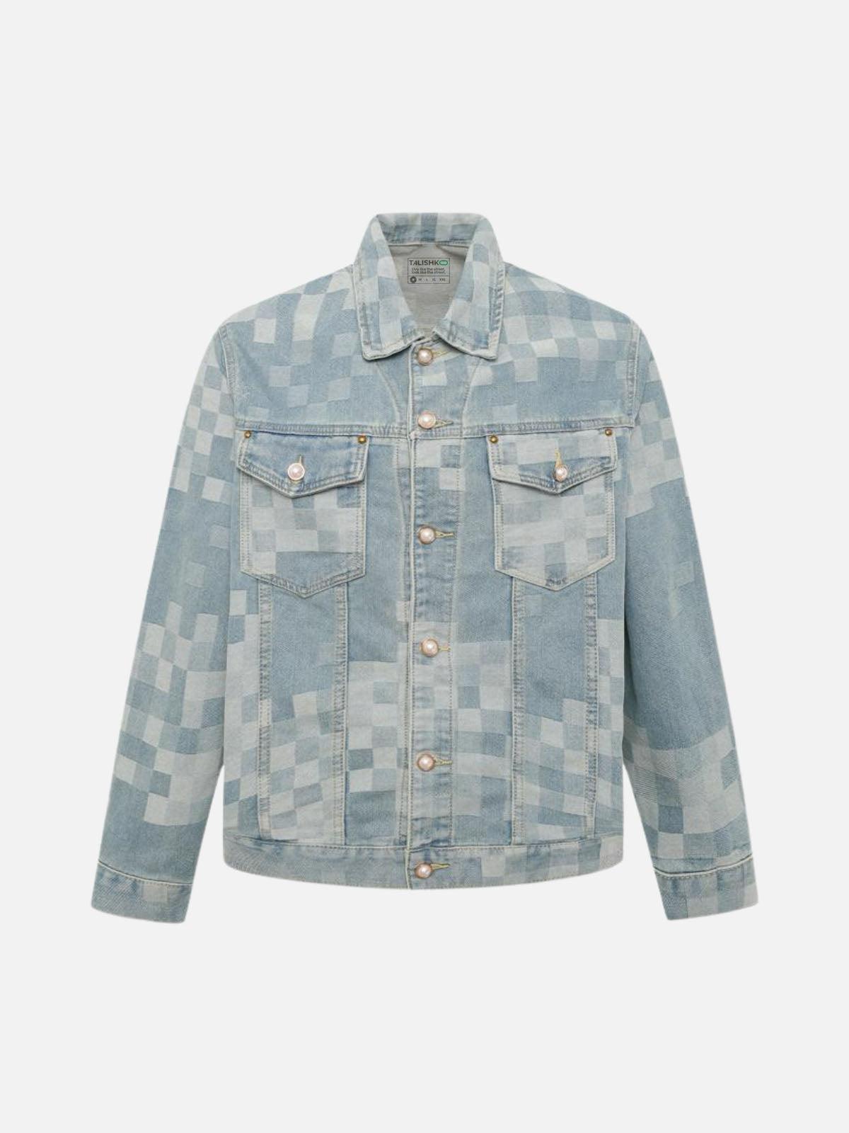 TALISHKO Plaid Pearl Button Denim Jacket