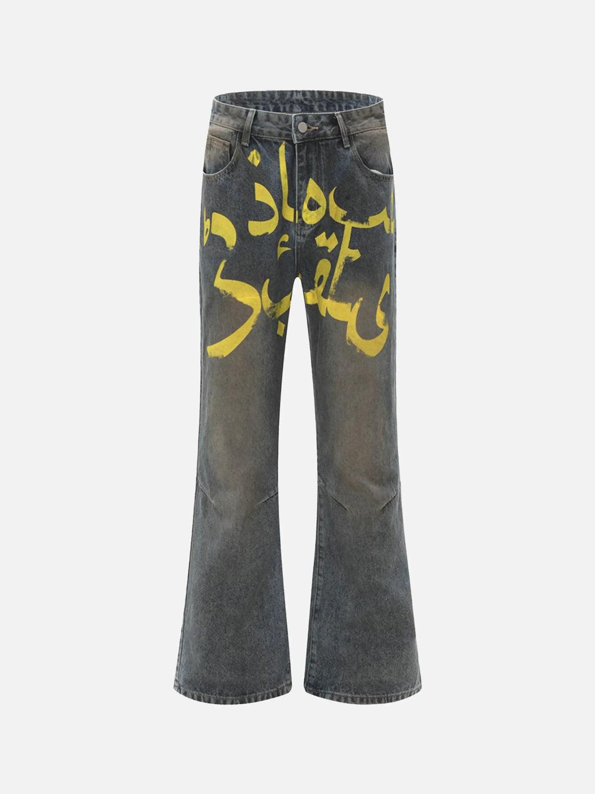 TALISHKO Distressed Pigment Printed Bootcut Jeans