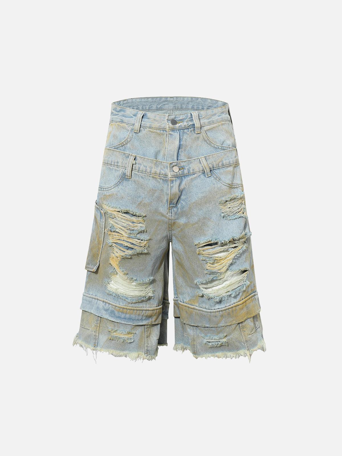 TALISHKO Distressed Tie-Dye Denim Shorts