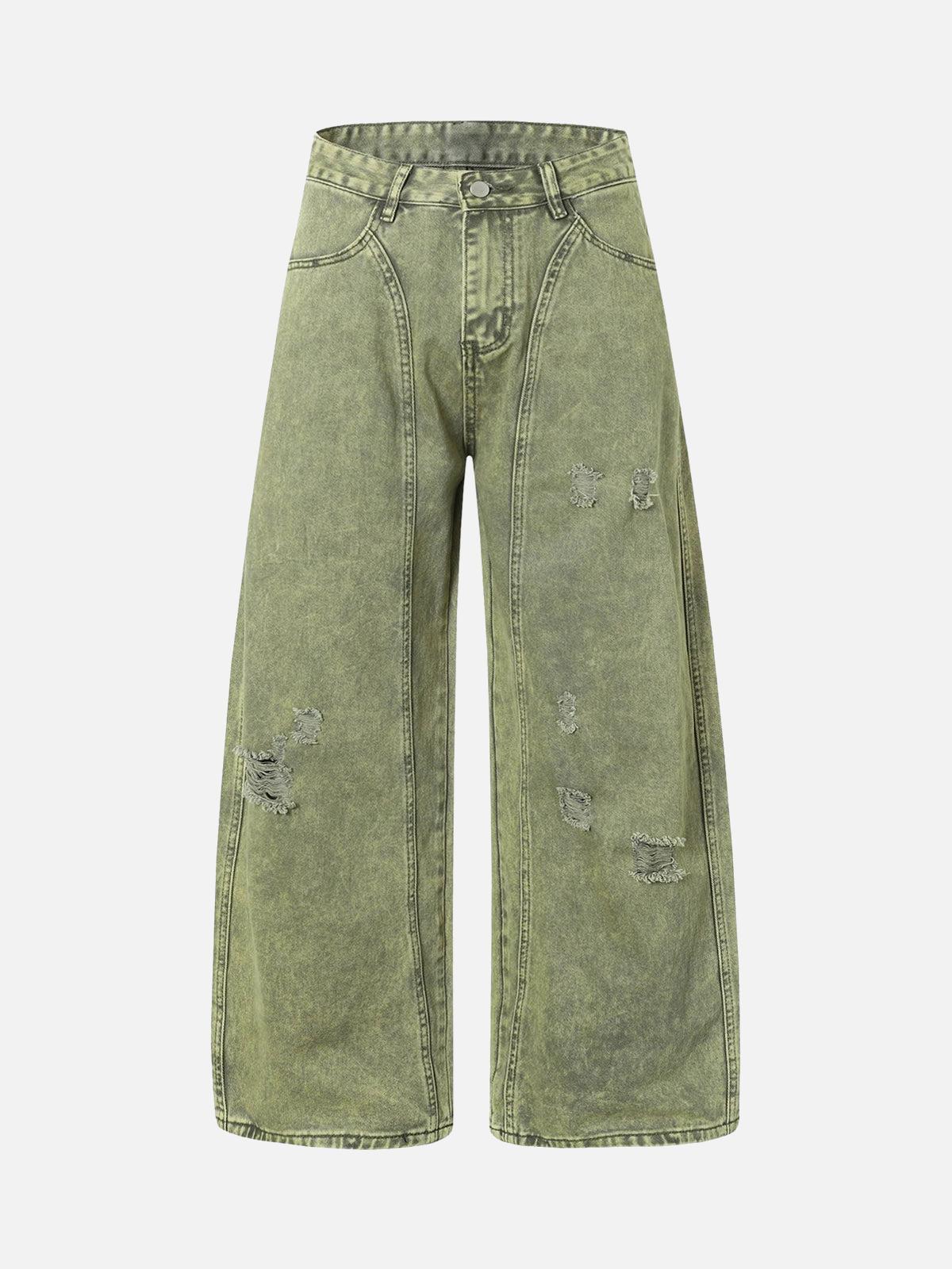 TALISHKO Washed Distressed Ripped Barrel Jeans