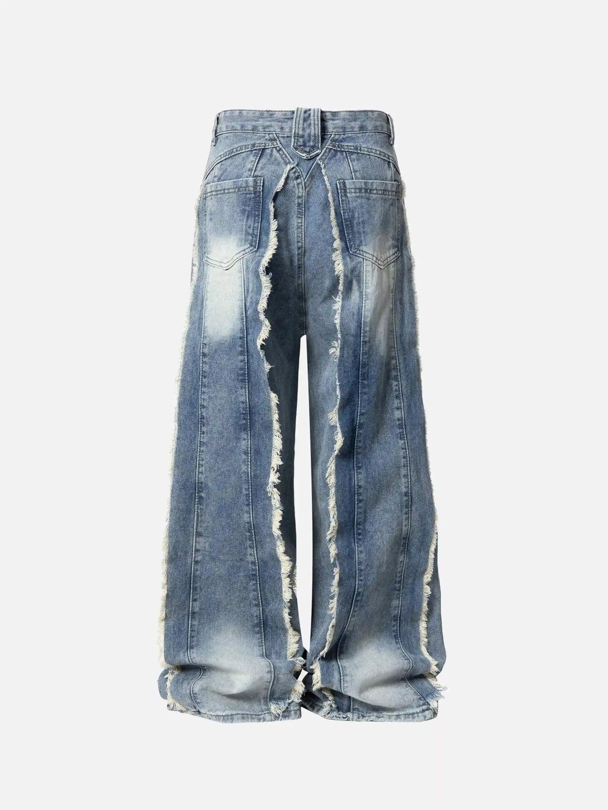 TALISHKO Vintage Fringed Raw-Edge Oversized Jeans