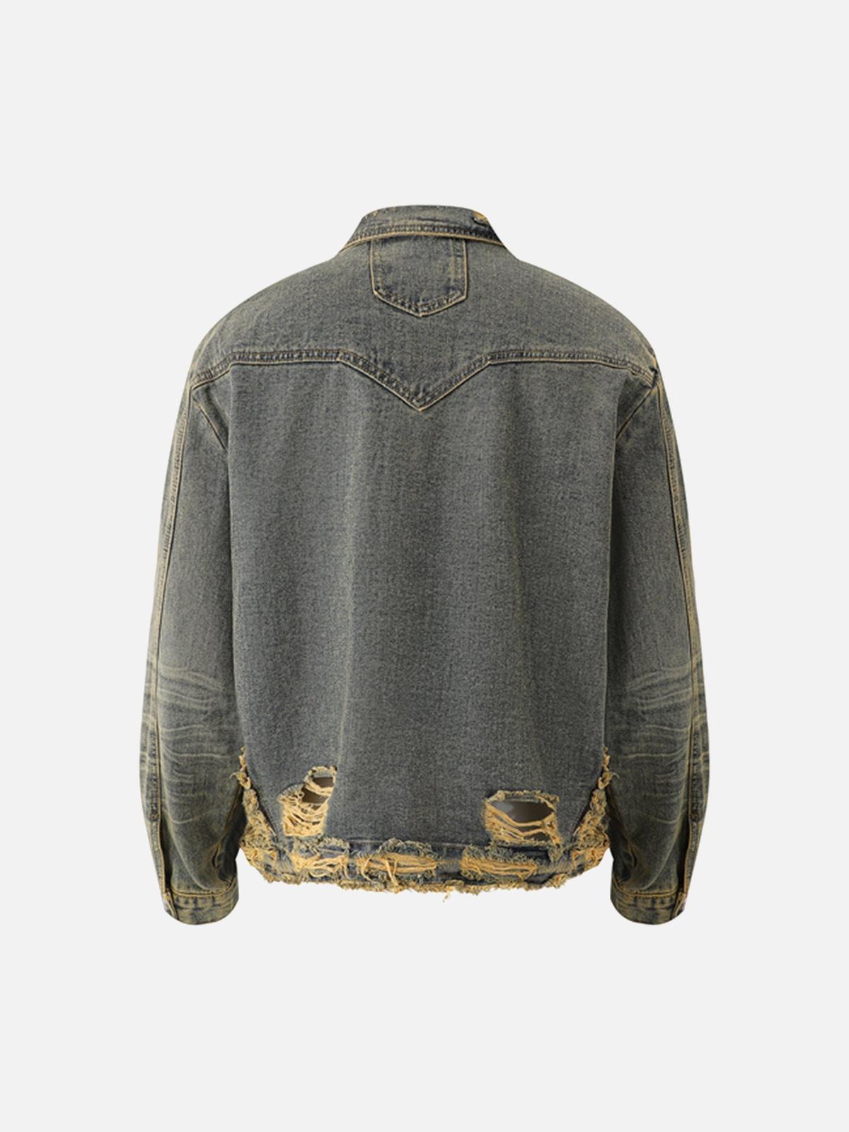 TALISHKO Raw Edge Distressed Denim Jacket