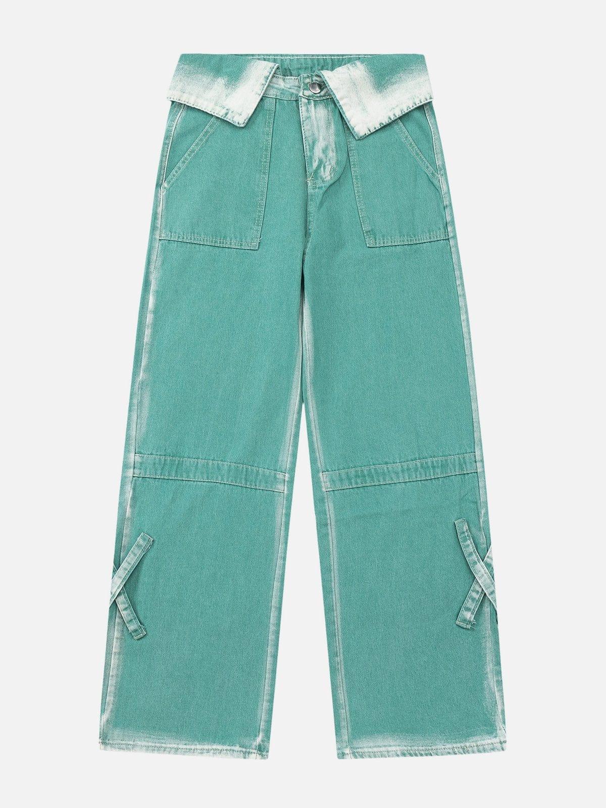 TALISHKO Turn-Over Waistband Wide-Leg Jeans