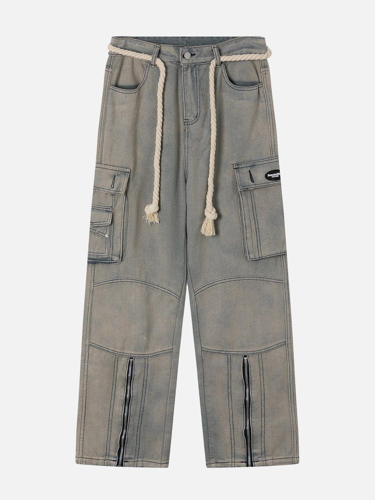 TALISHKO Rope Decoration Straight Jeans