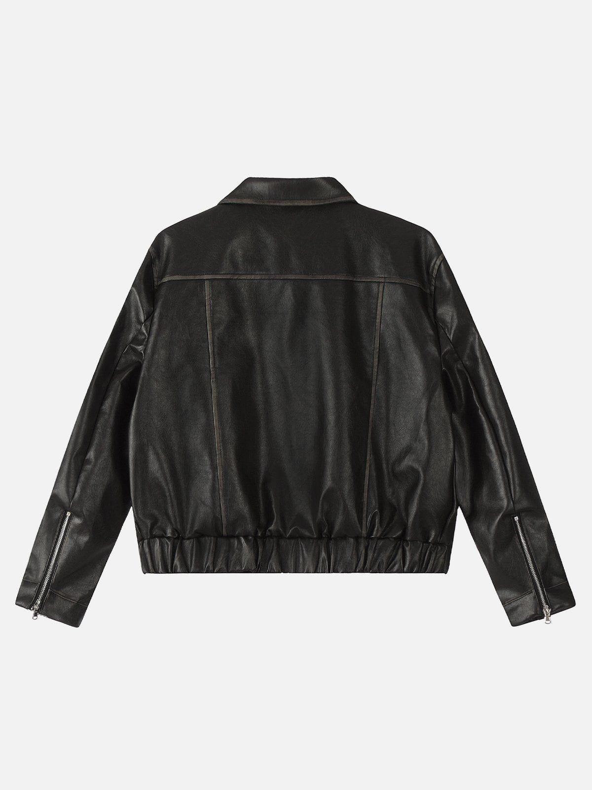 TALISHKO Embroidery Bow Faux Leather Jacket