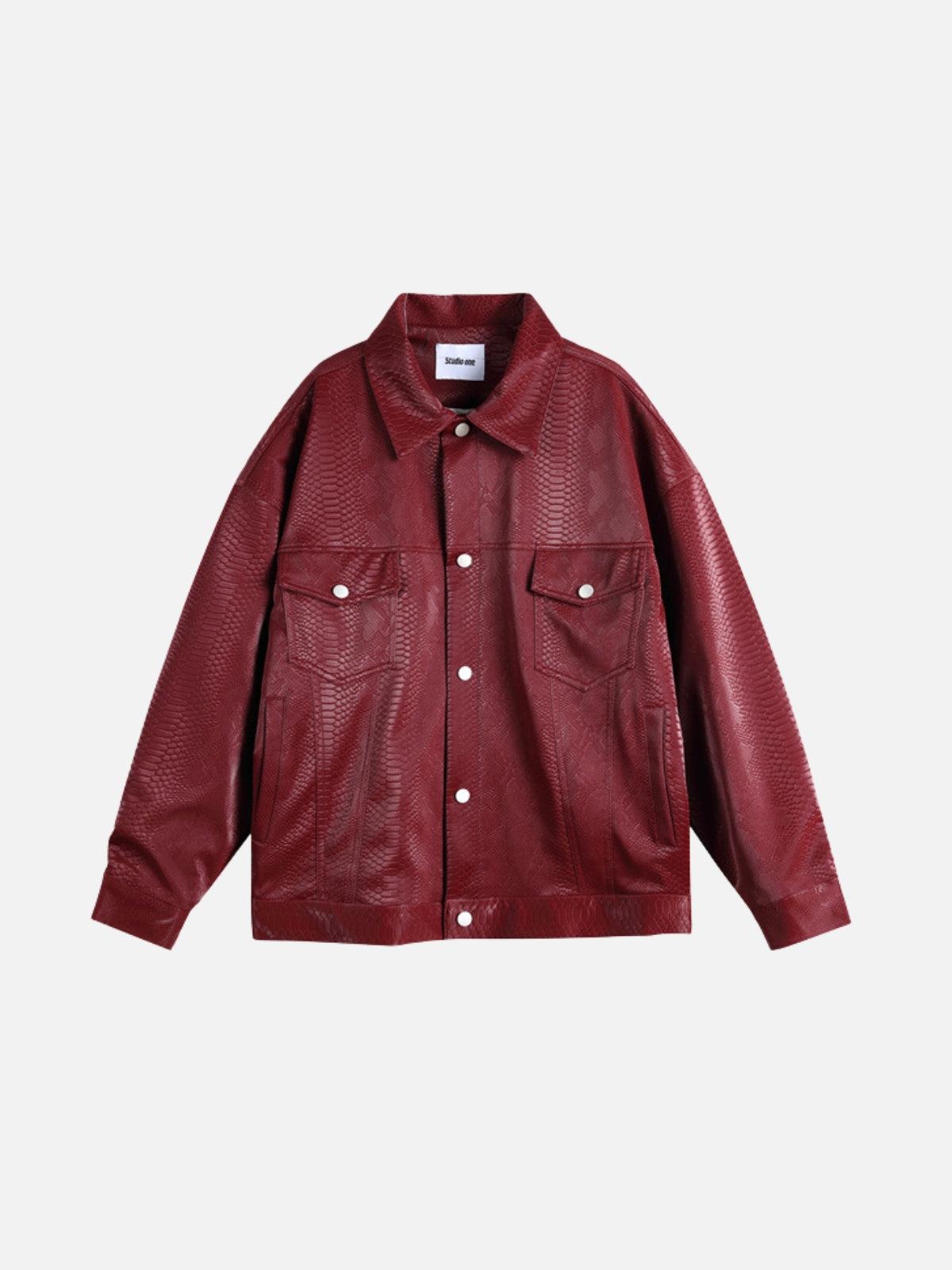 TALISHKO Snake Texture Faux Leather Jacket