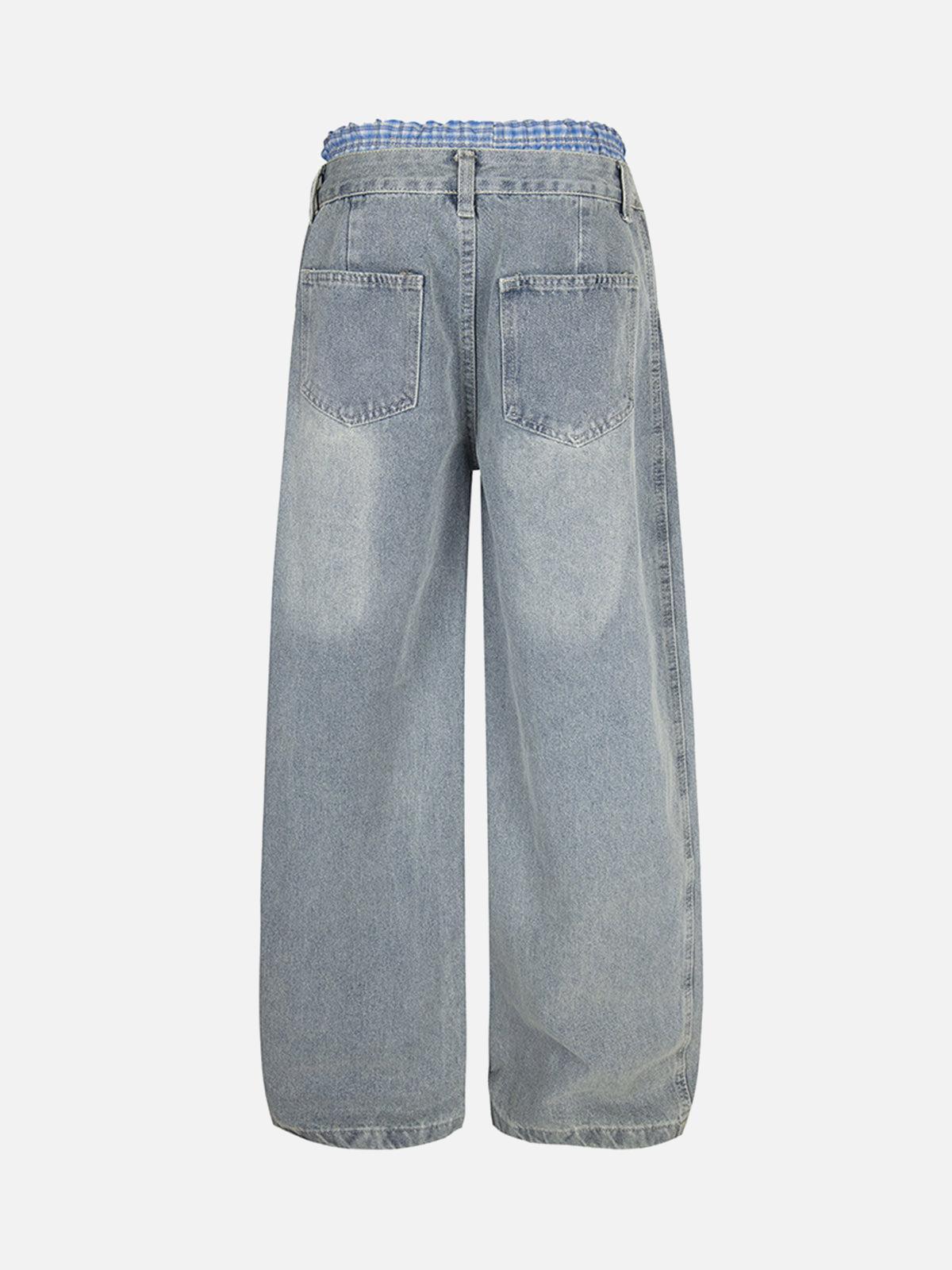 TALISHKO Plaid Double Waist Baggy Jeans