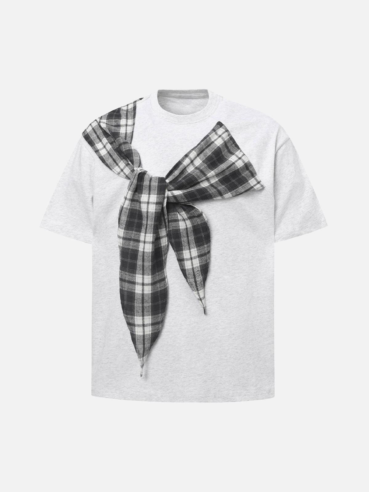 TALISHKO Plaid Scarf Crew Neck T-Shirt