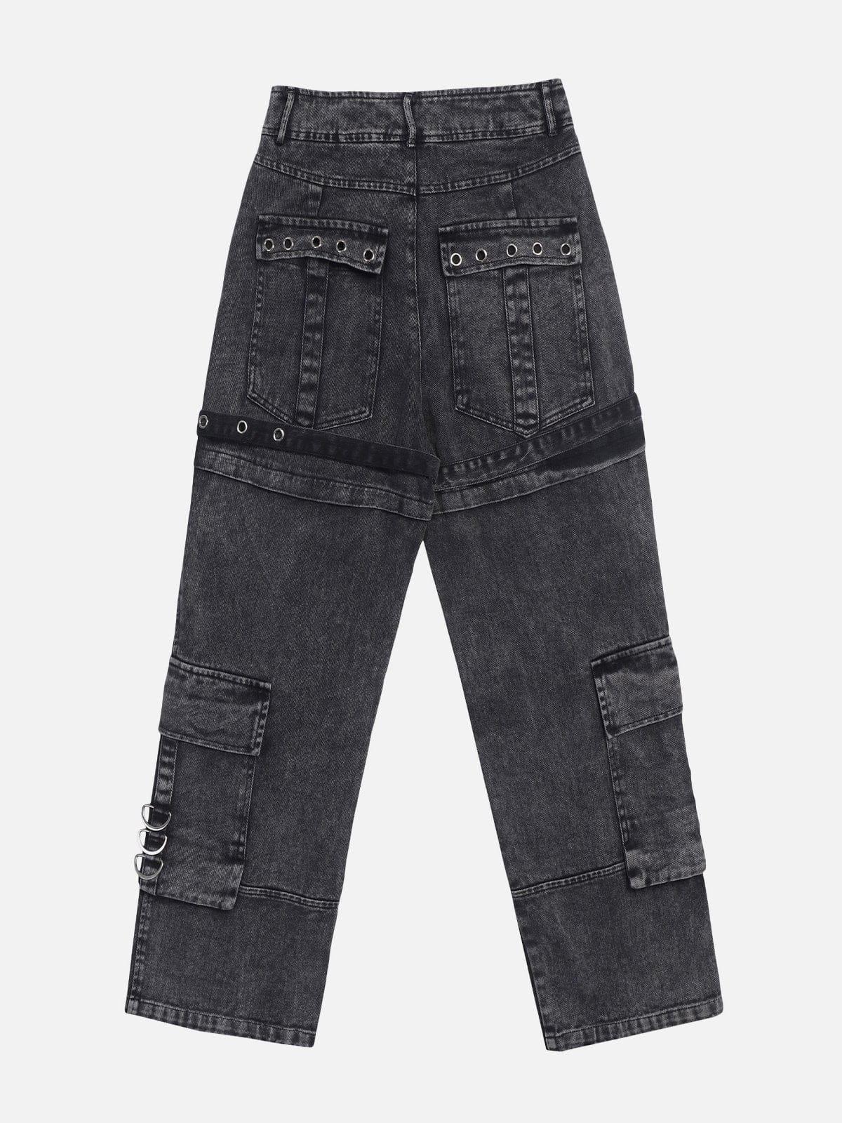 TALISHKO Vintage Washed Denim Cargo Jeans