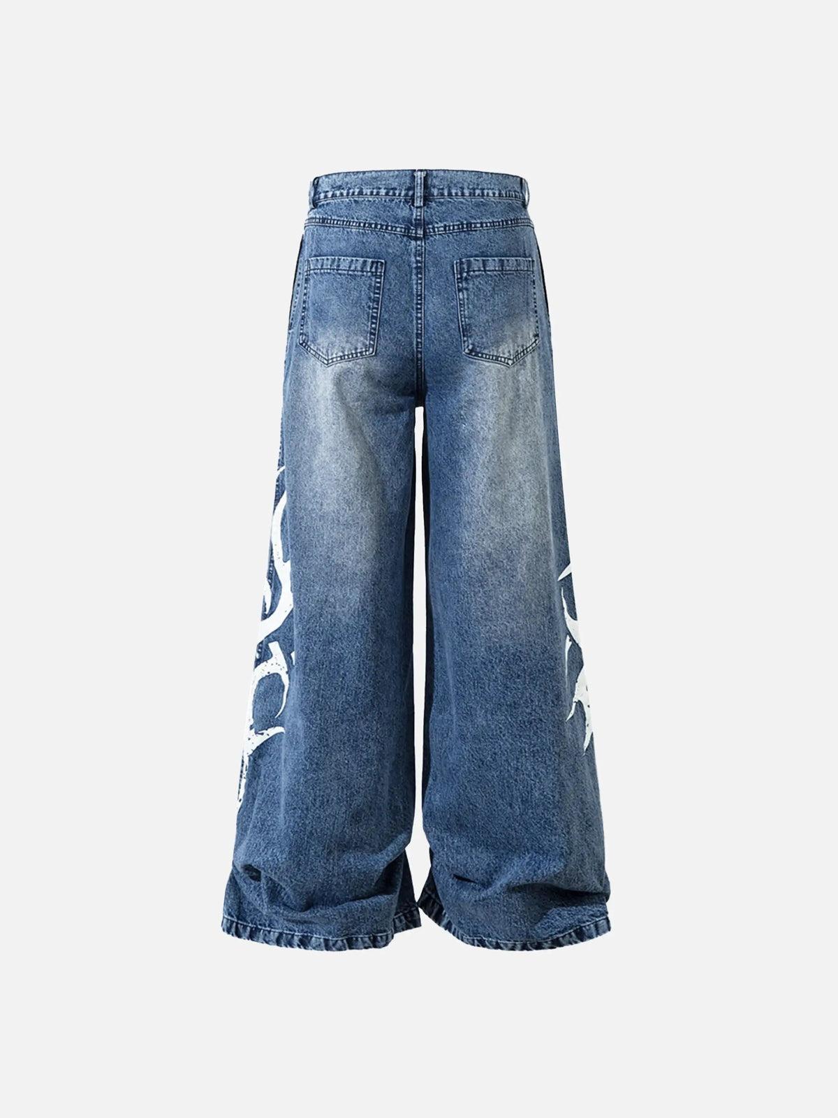 TALISHKO Thorn Print Washed Oversized Jeans