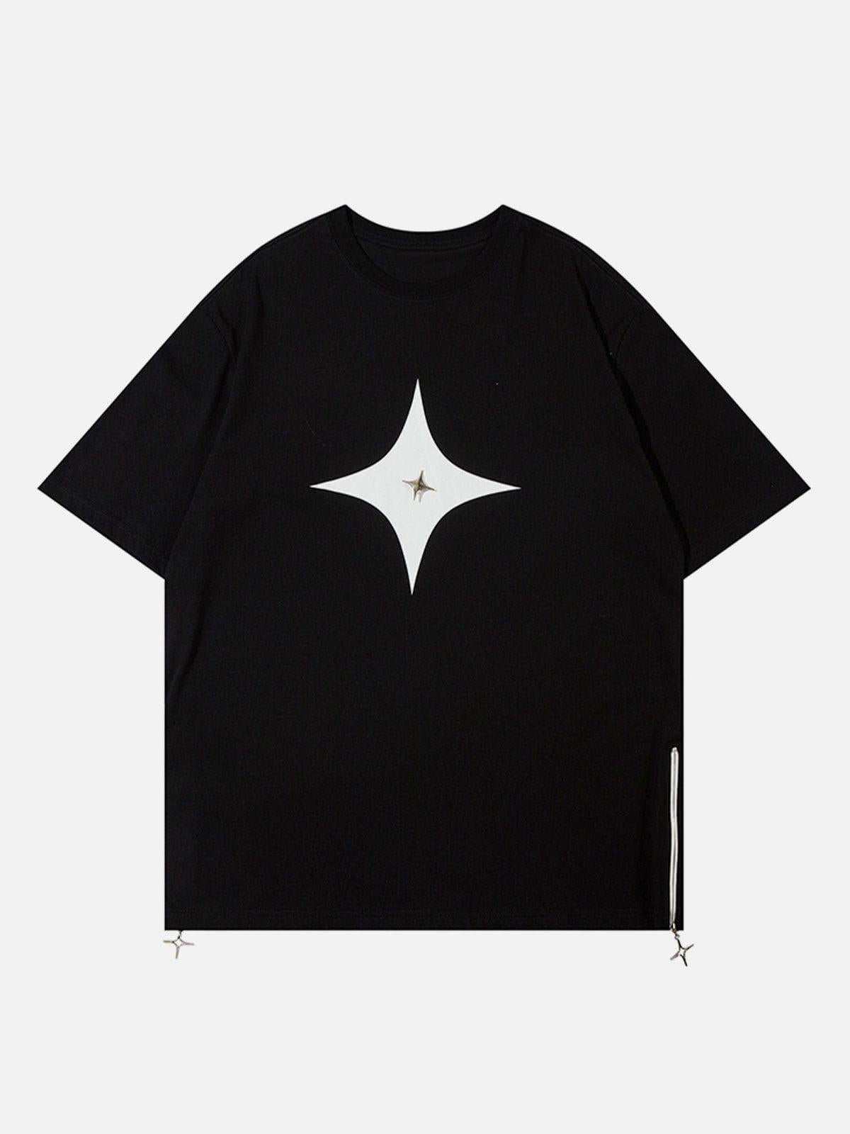 TALISHKO Solid Color Zipper Star Tee
