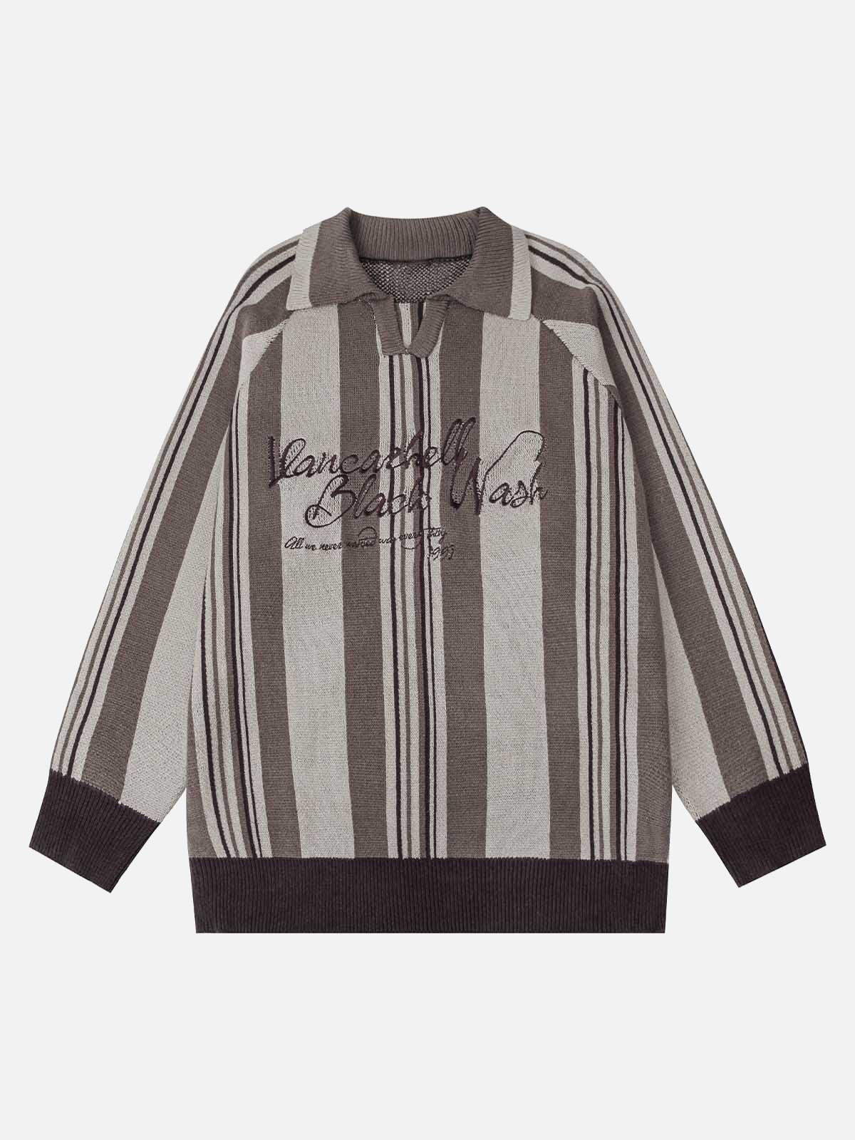 TALISHKO Striped Embroidered Knit Polo Sweater