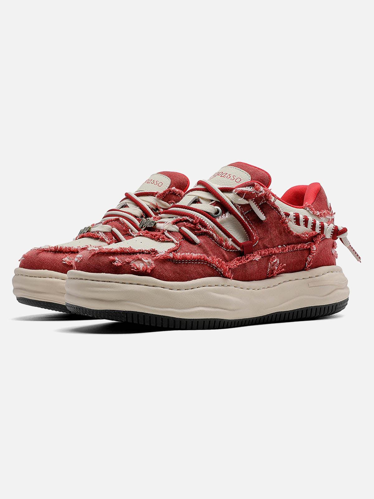 TALISHKO Washed Denim Low-Top Raw Edge Sneakers