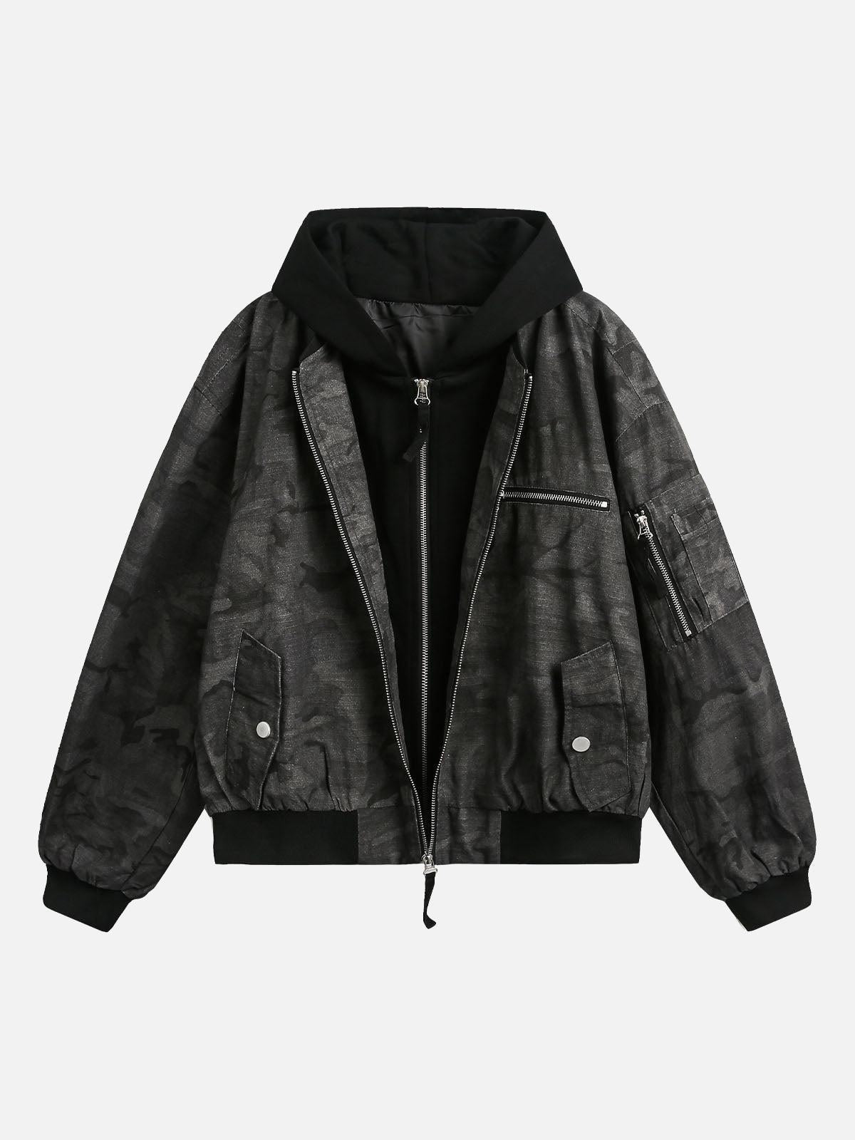 TALISHKO Camouflage Faux Two-Piece Hooded Jacket