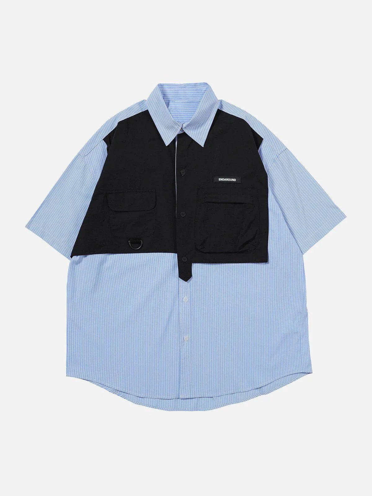 TALISHKO Fake Two Pieces Patchwork Short Sleeve Shirt