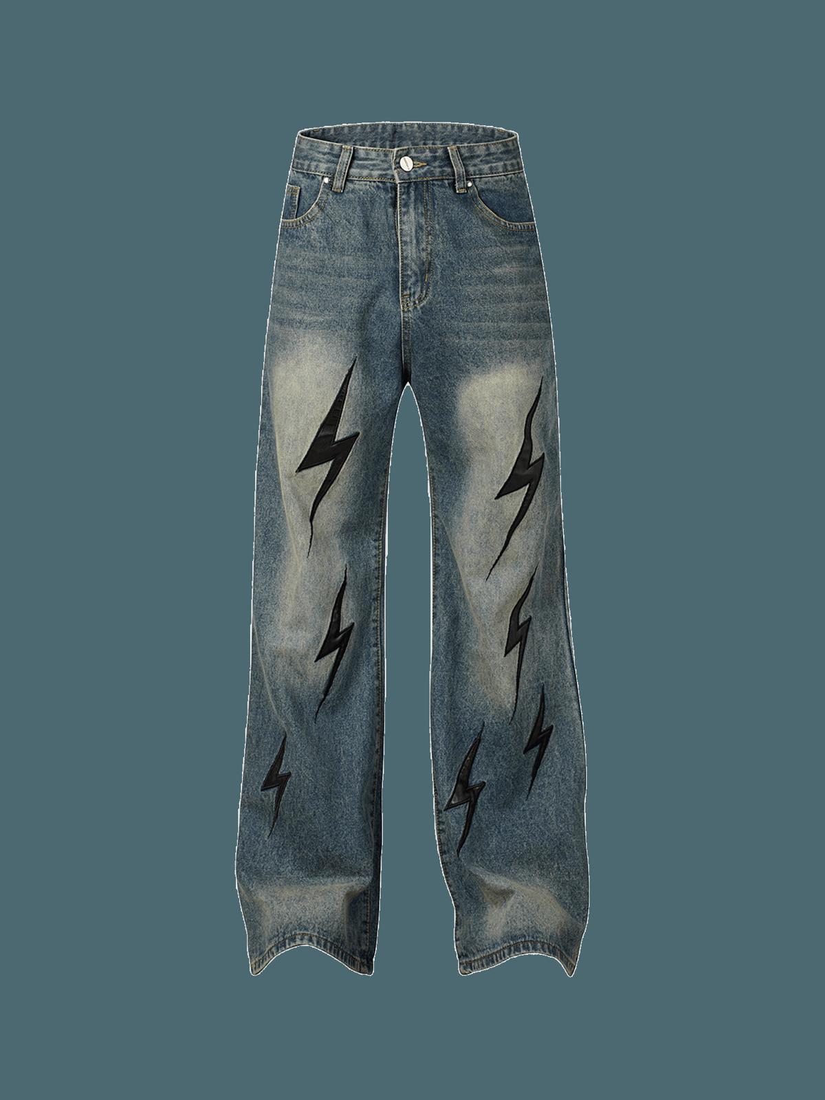 TALISHKO High Street Washed Distressed Lightning Patch Jeans