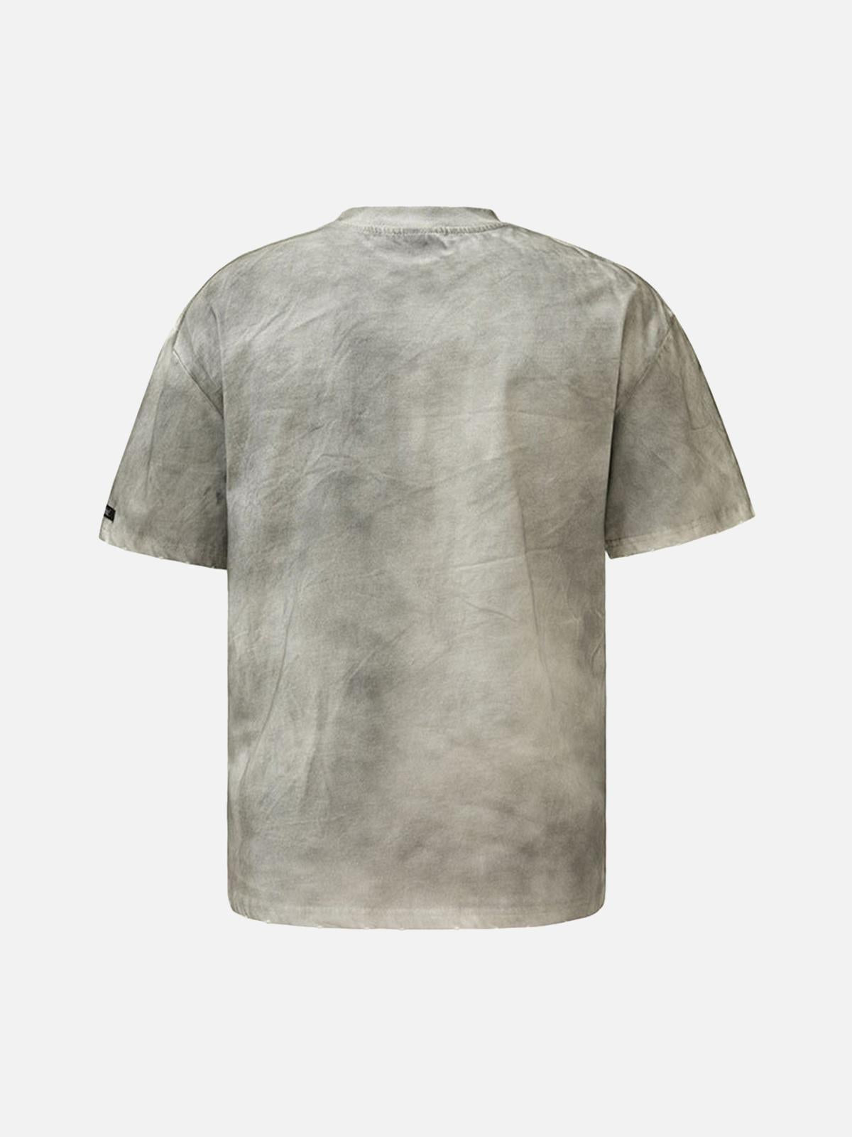 TALISHKO Mud-Dyed Dirty Spray Cross Print Street Rap T-Shirt