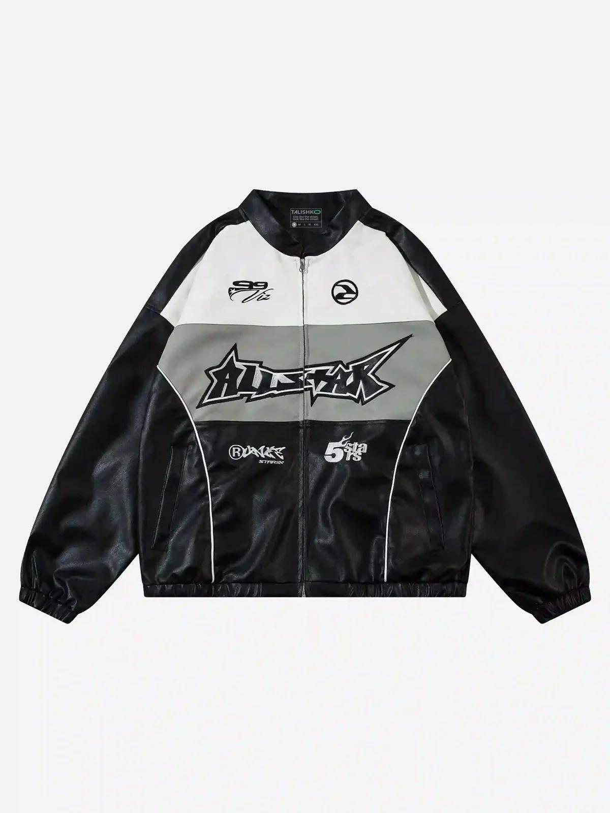 TALISHKO Hip-Hop Street Style Stitching Pu Motorcycle Jacket