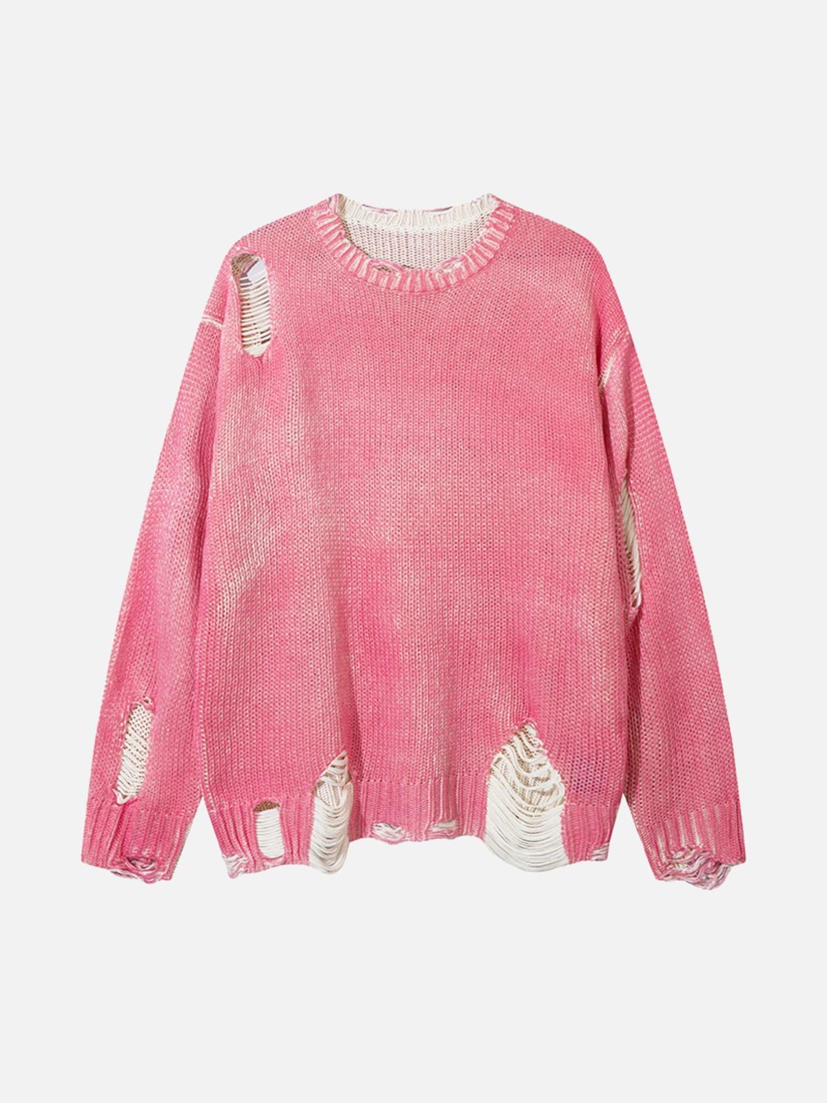 TALISHKO Irregular Ripped Round Neck Sweater