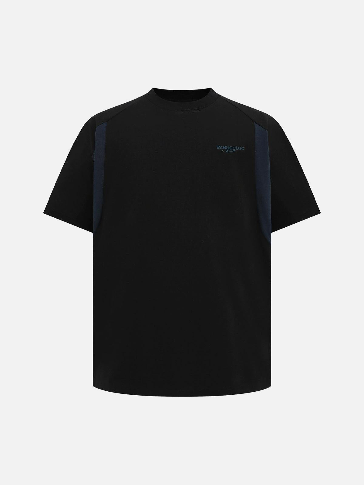 TALISHKO Retro Contrast Color Embroidered Letter T-Shirt
