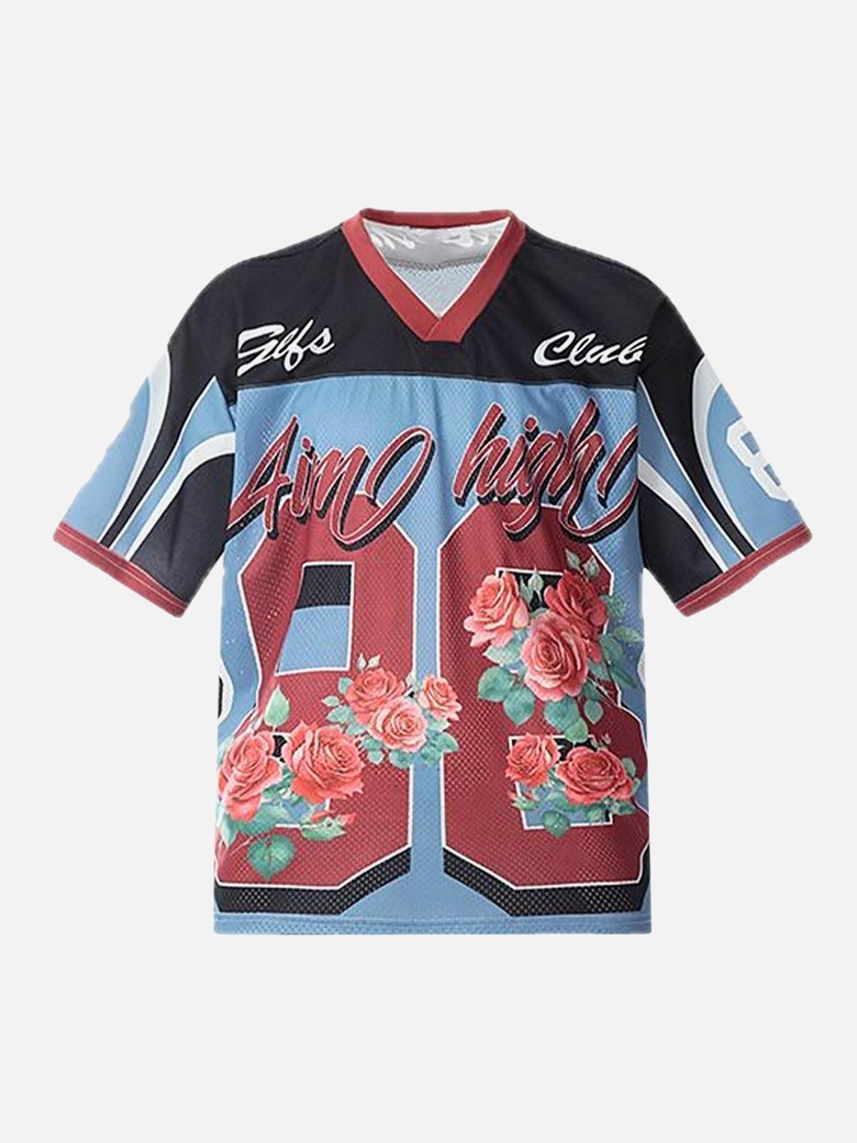 TALISHKO Floral Print Jersey V Neck T-Shirt