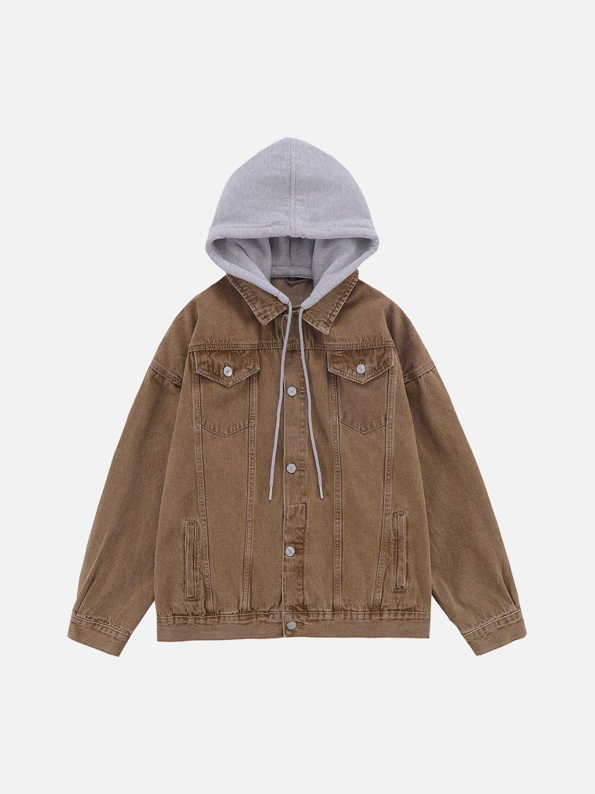 TALISHKO Detachable Hood Solid Denim Jacket